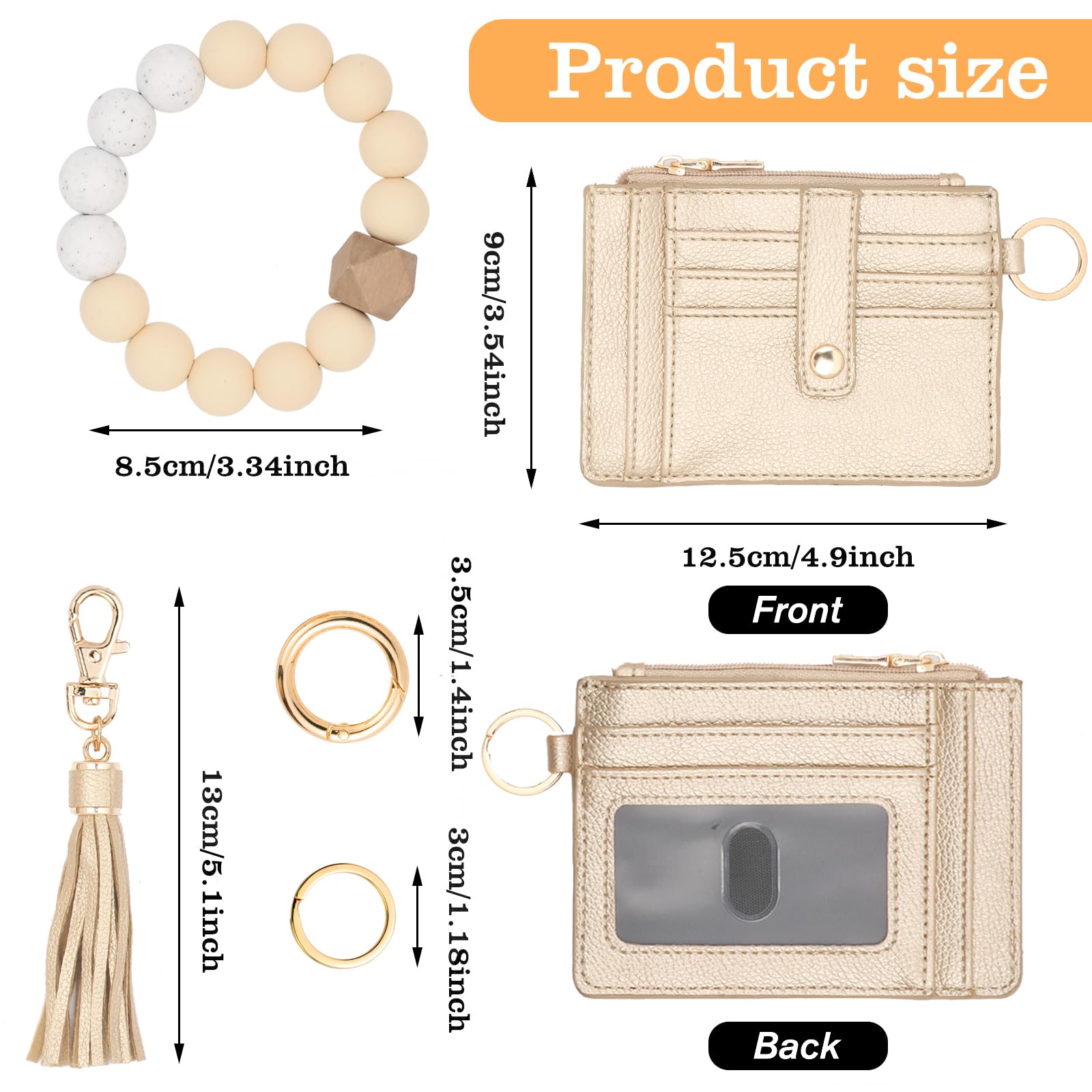 Wallet Keychain Wristlet for Women,Slim RFID Credit Card Holder Purse Tassel Keychain Bangle Key Ring for Men Women (classic, RFID-Beige)