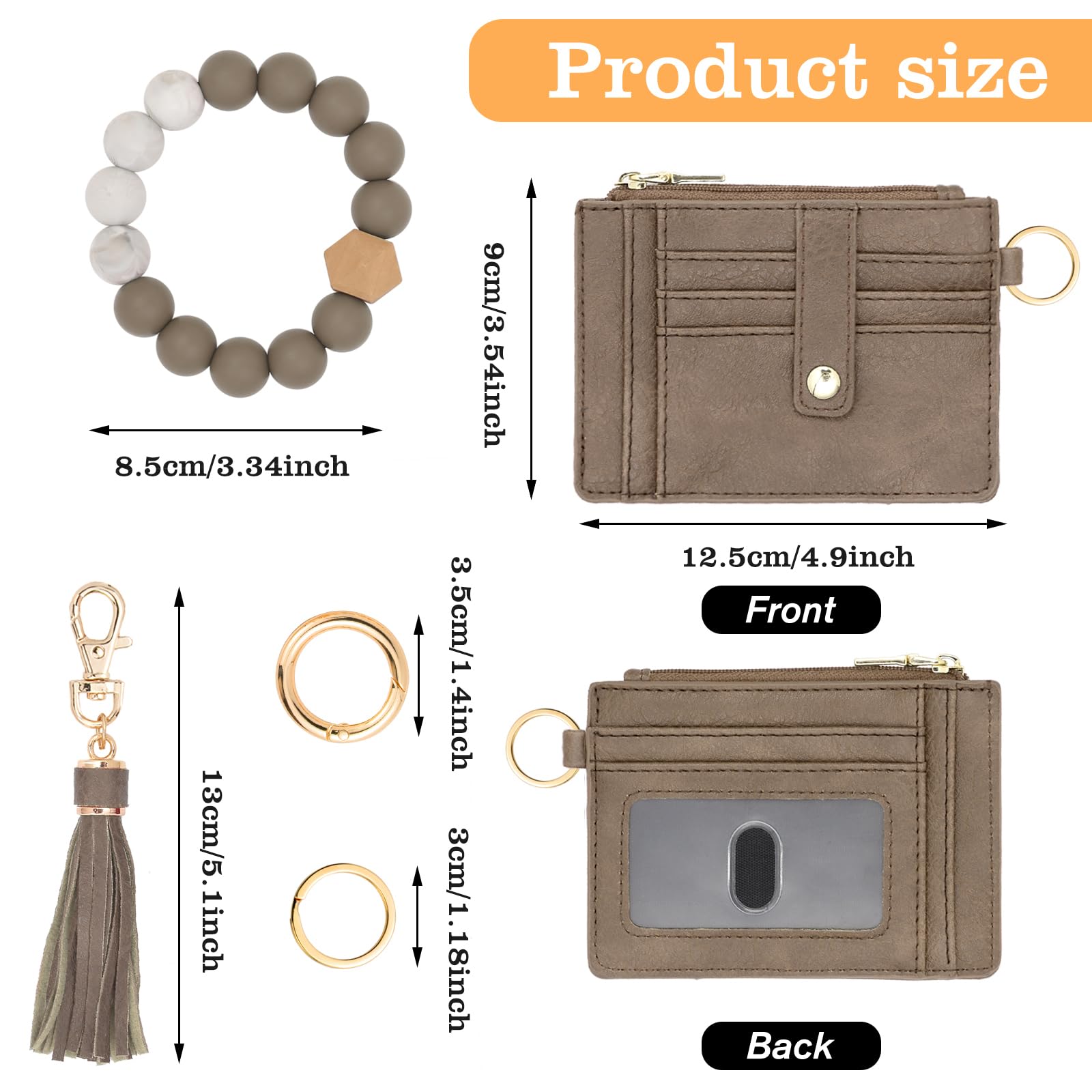 Wallet Keychain Wristlet for Women,Slim RFID Credit Card Holder Purse Tassel Keychain Bangle Key Ring for Men Women (classic, RFID-Beige)