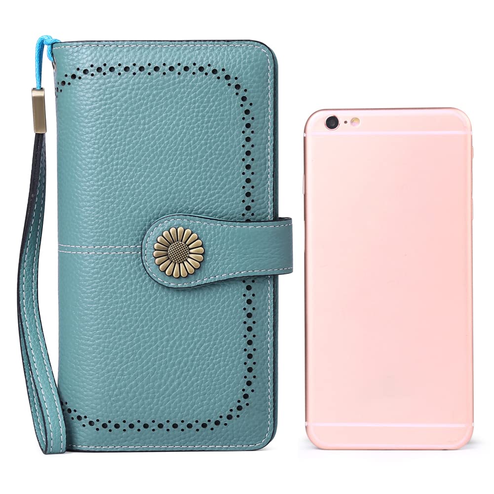 Wallets for Women Genuine Leather Credit Card Holder with RFID Blocking Large Capacity Wristlet