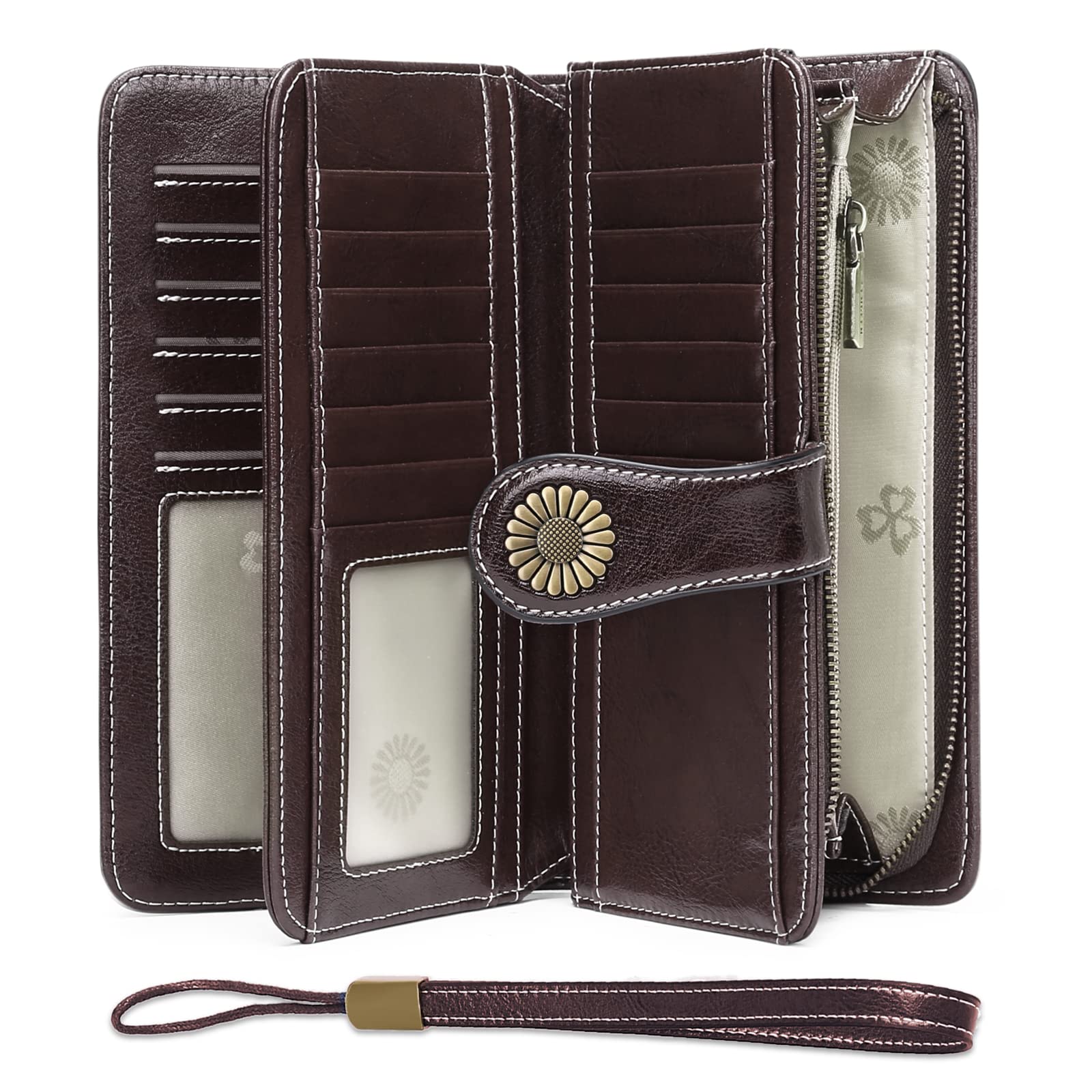 Wallets for Women Genuine Leather Credit Card Holder with RFID Blocking Large Capacity Wristlet