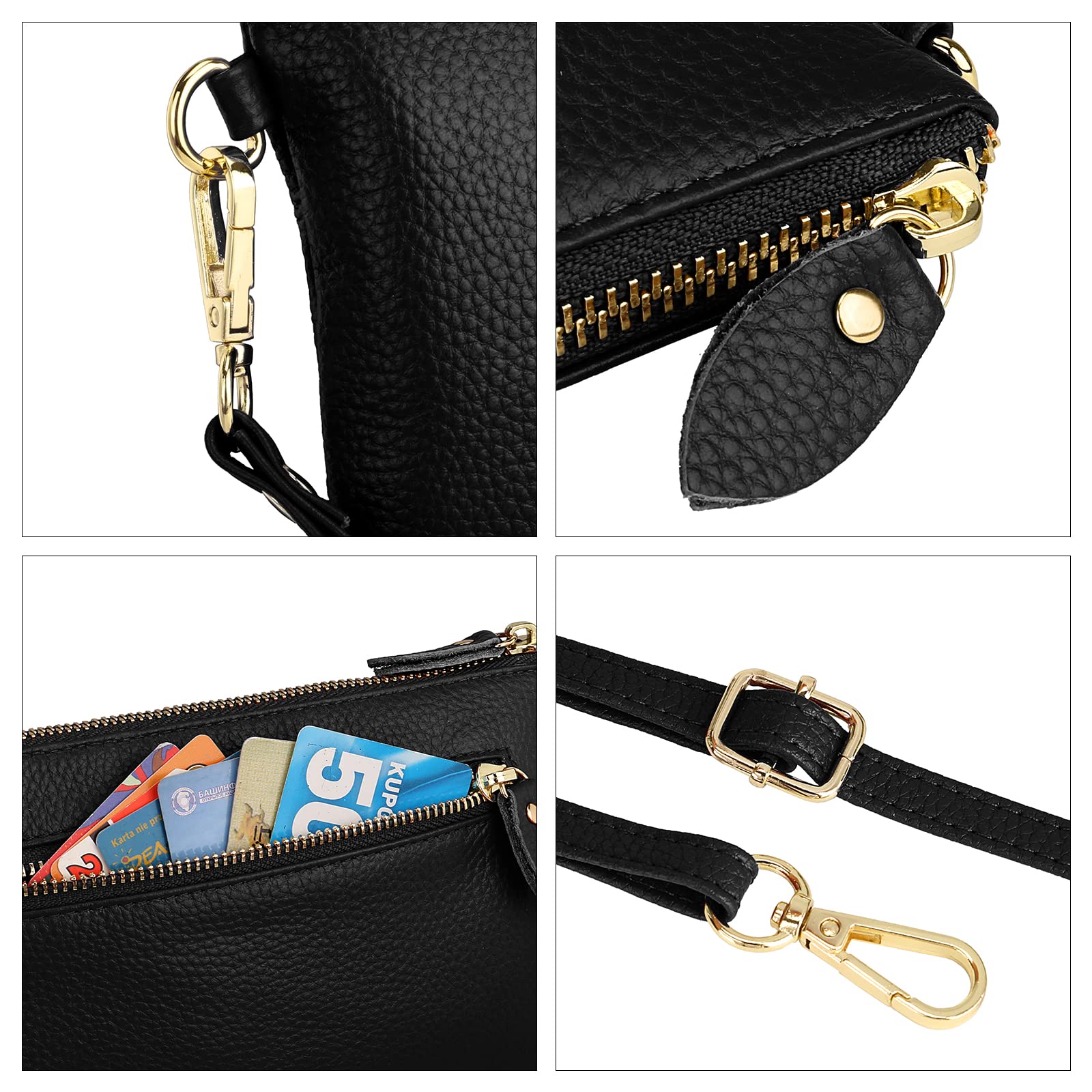 Wallet Wristlets Clutch Purses for Women Genuine Leather Crossbody Bag Handbag with Detachable Shoulder Chain