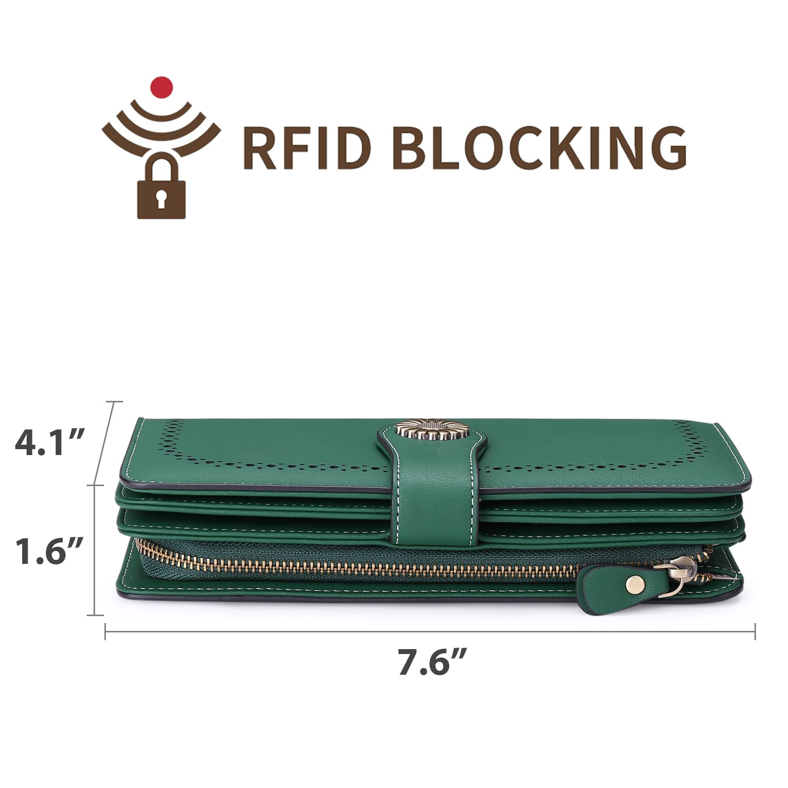 Wallets for Women Genuine Leather Credit Card Holder with RFID Blocking Large Capacity Wristlet