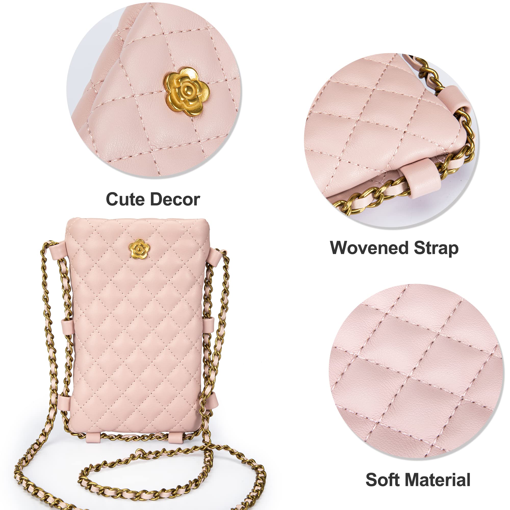 Small Quilted Cell Phone Purse for Women Soft Chain Crossbody Cellphone Wallet Bag