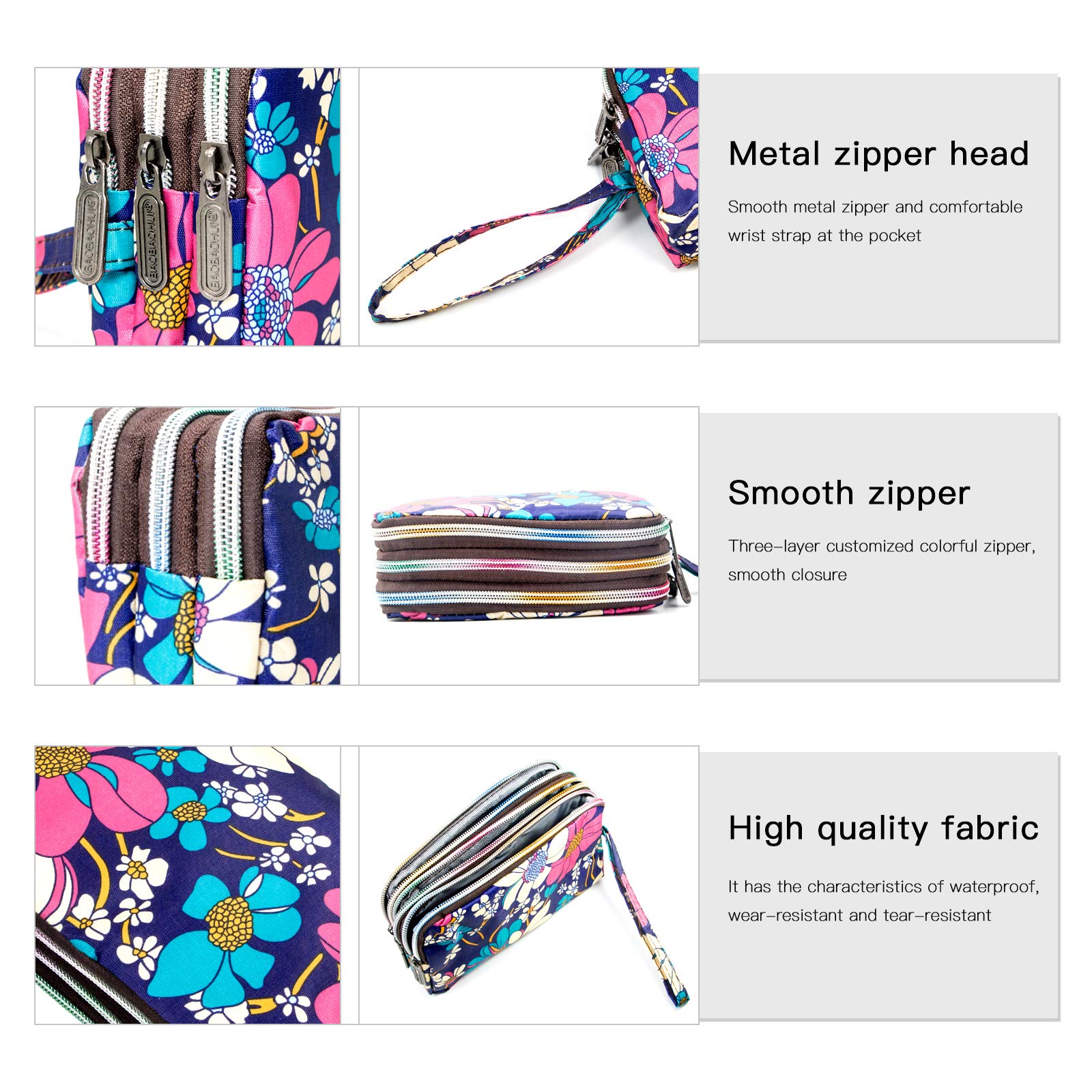 Large Capacity Wristlet Wallet - Women Printed Nylon Waterproof Handbag Clutch Purse