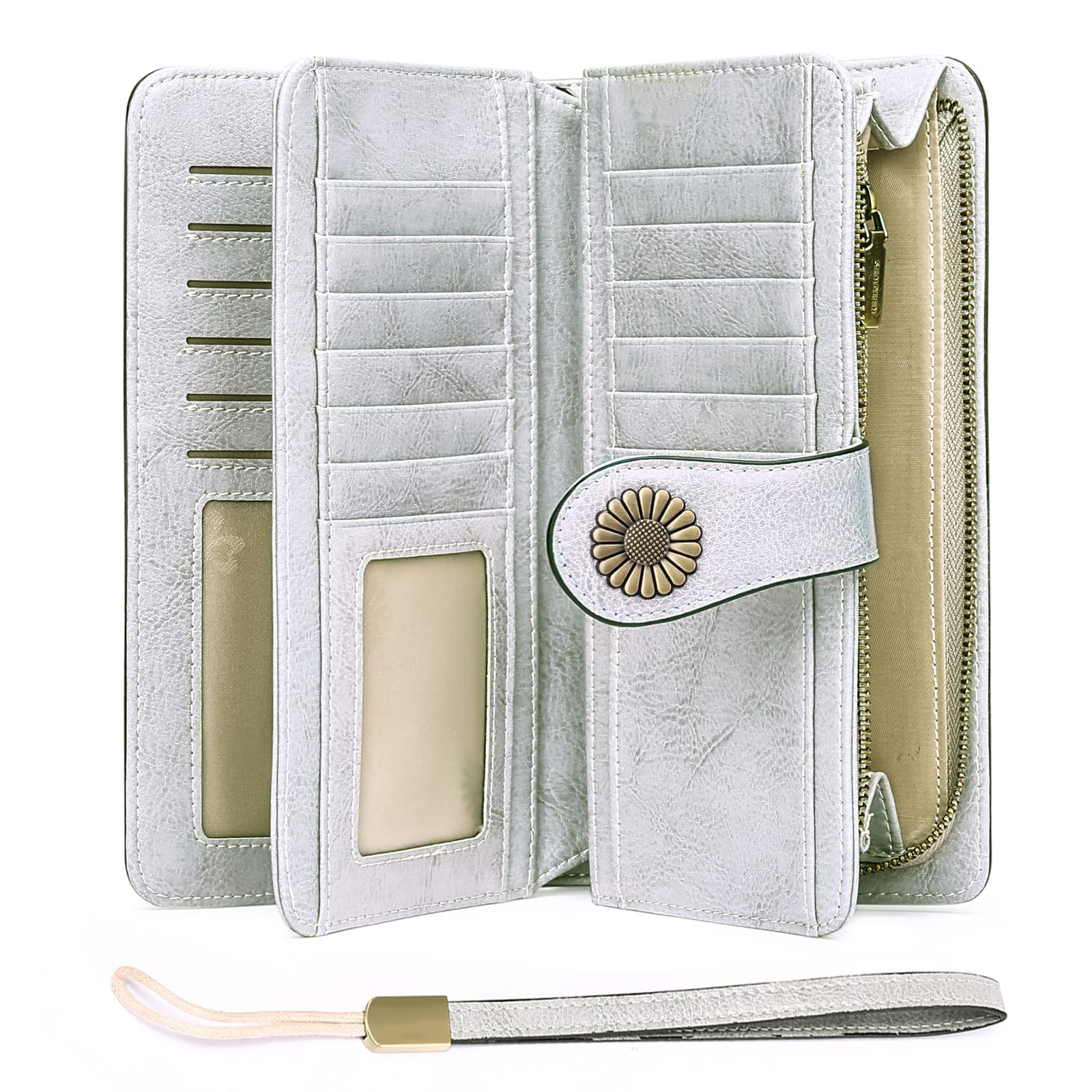 Wallets for Women Genuine Leather Credit Card Holder with RFID Blocking Large Capacity Wristlet