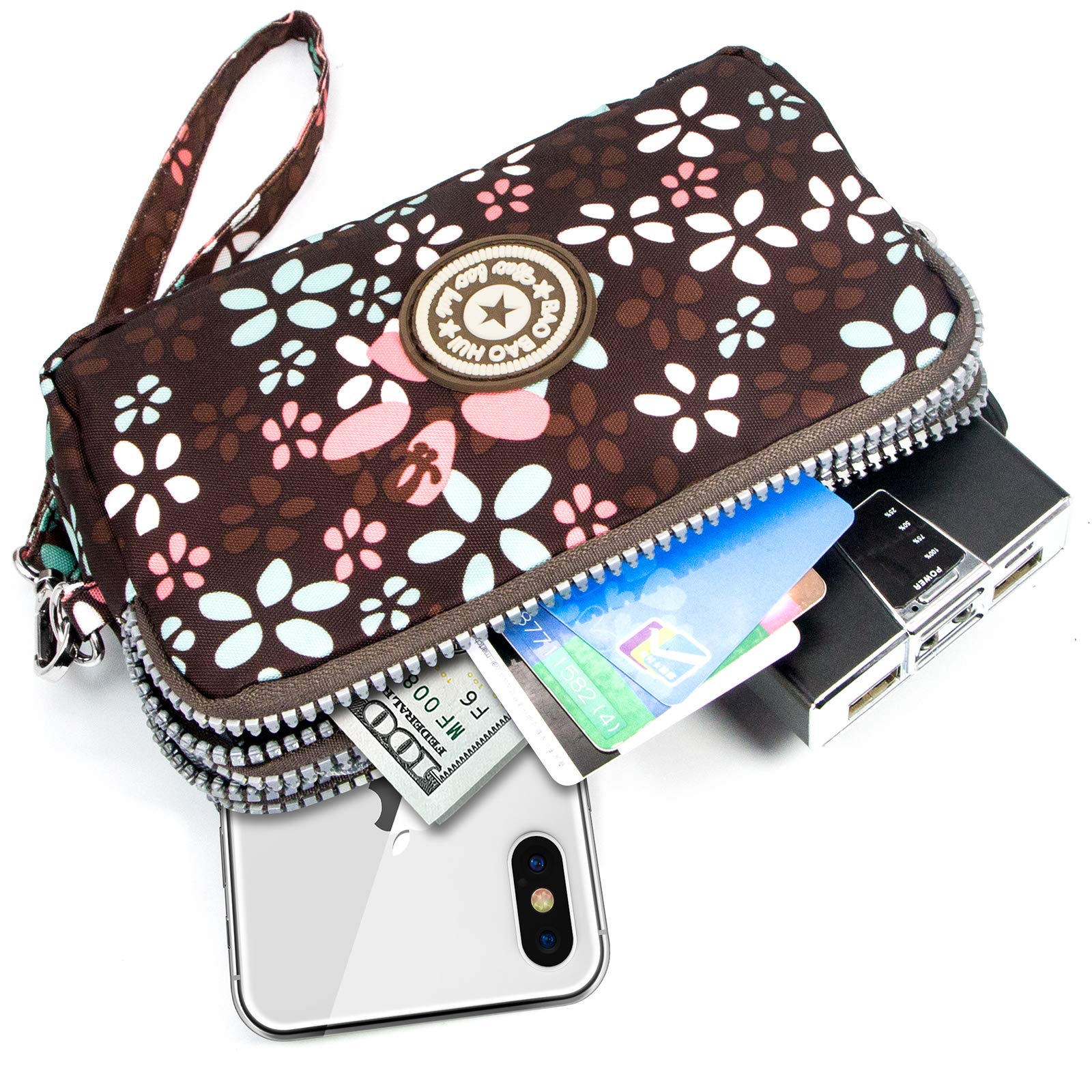 Large Capacity Wristlet Wallet - Women Printed Nylon Waterproof Handbag Clutch Purse