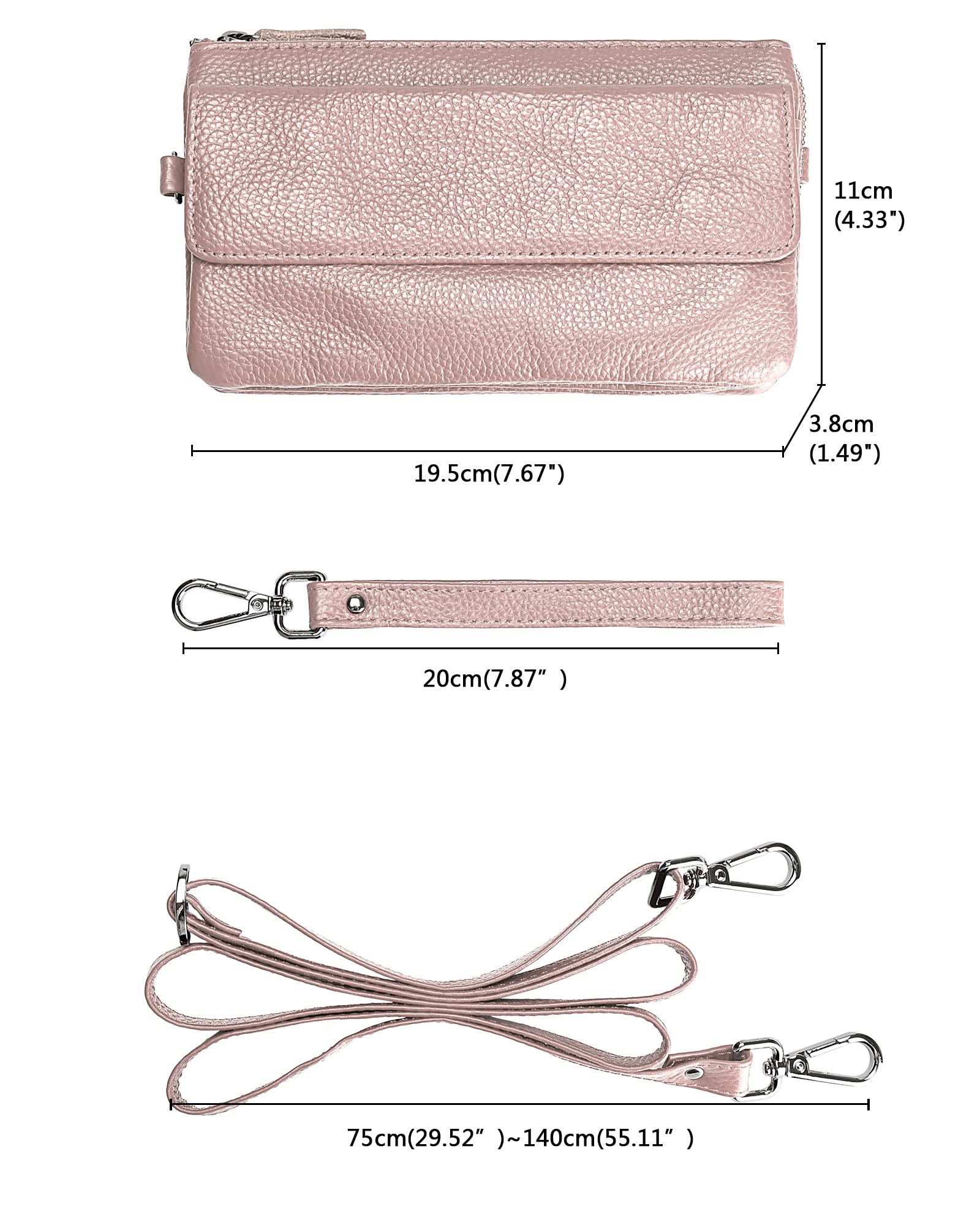 Wallet Wristlets Clutch Purses for Women Genuine Leather Crossbody Bag Handbag with Detachable Shoulder Chain