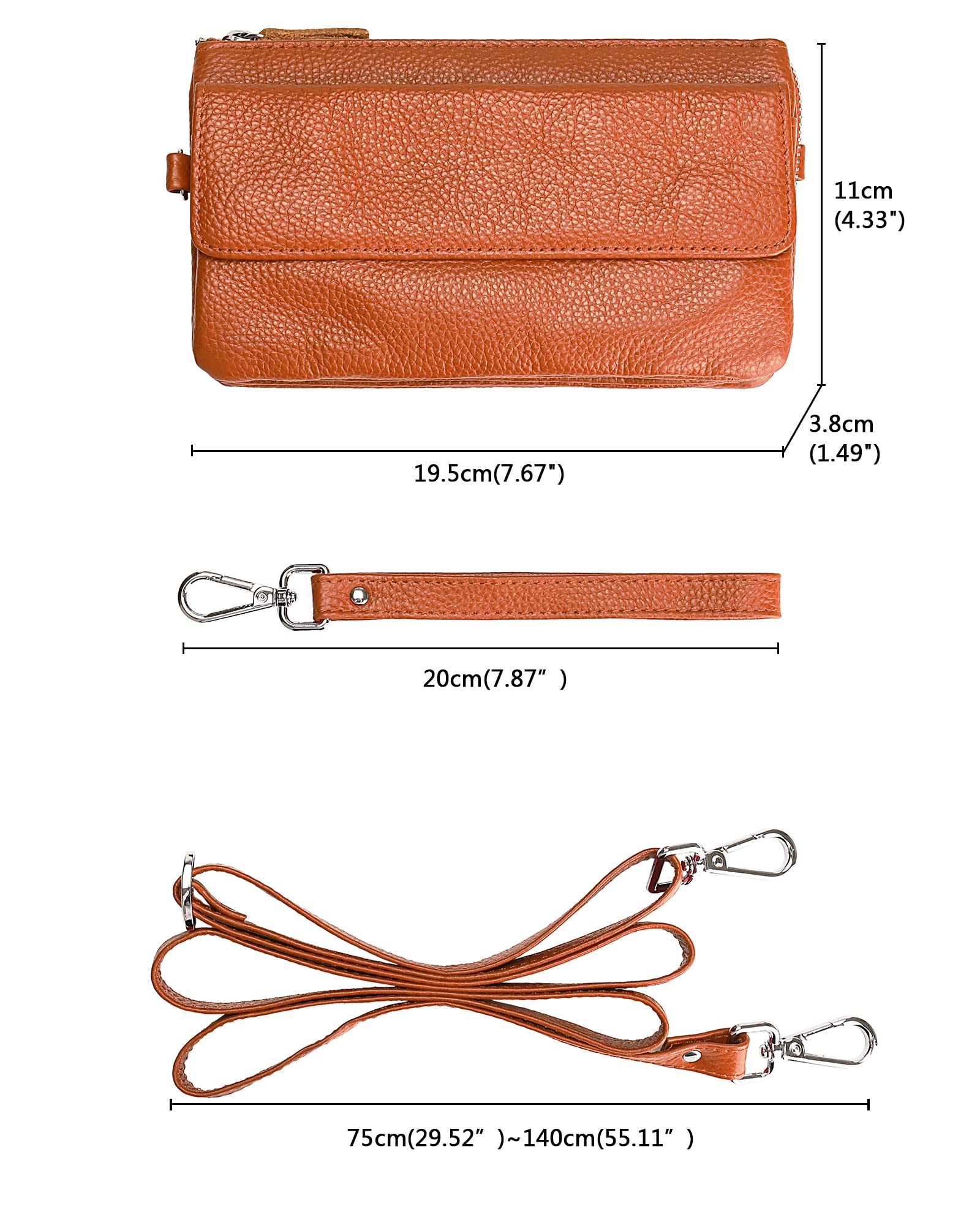 Wallet Wristlets Clutch Purses for Women Genuine Leather Crossbody Bag Handbag with Detachable Shoulder Chain