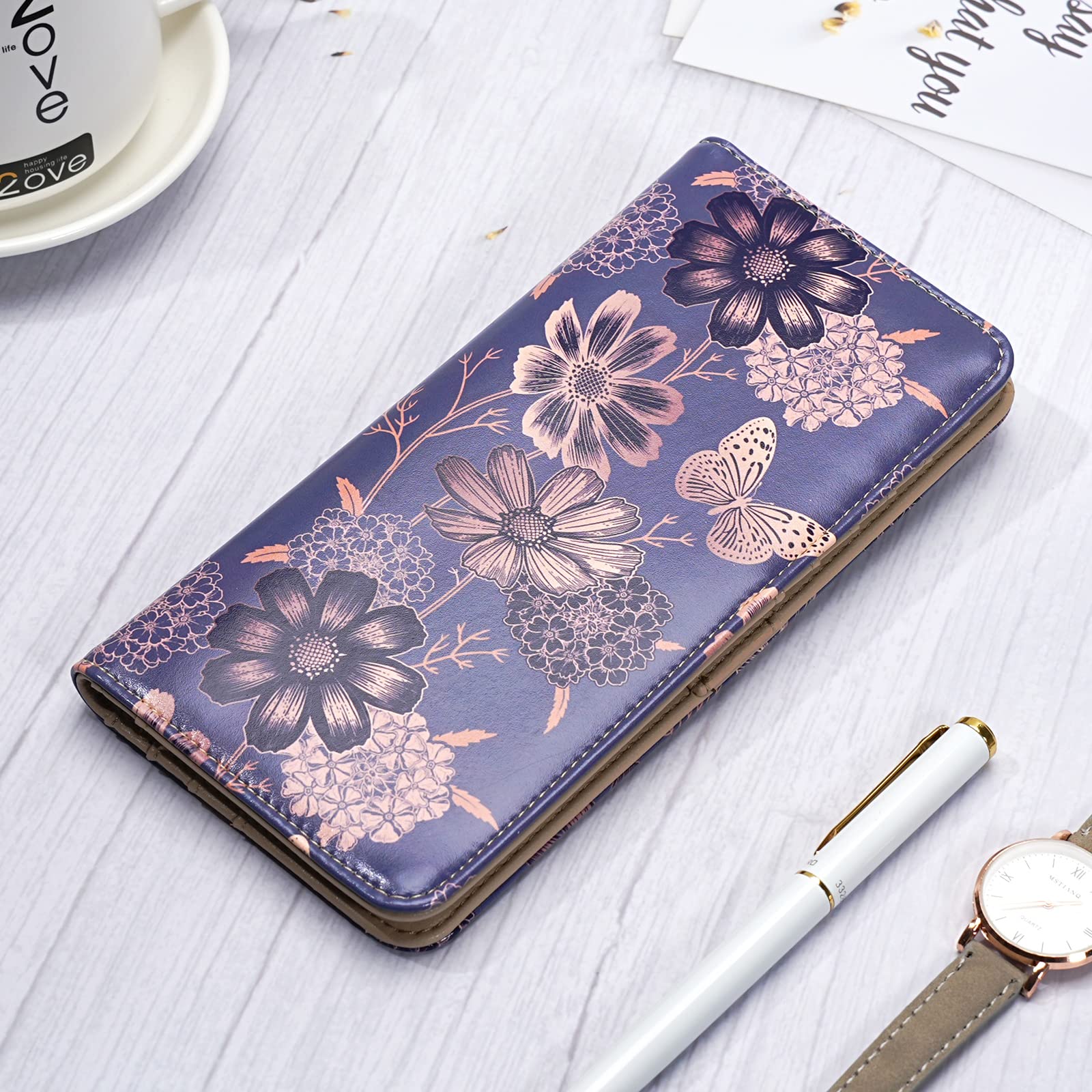 Wallet Women Ultra Slim Thin Leather Womens Wallet RFID Blocking Credit Card Holder Bifold Clutch Long Ladies Billfold