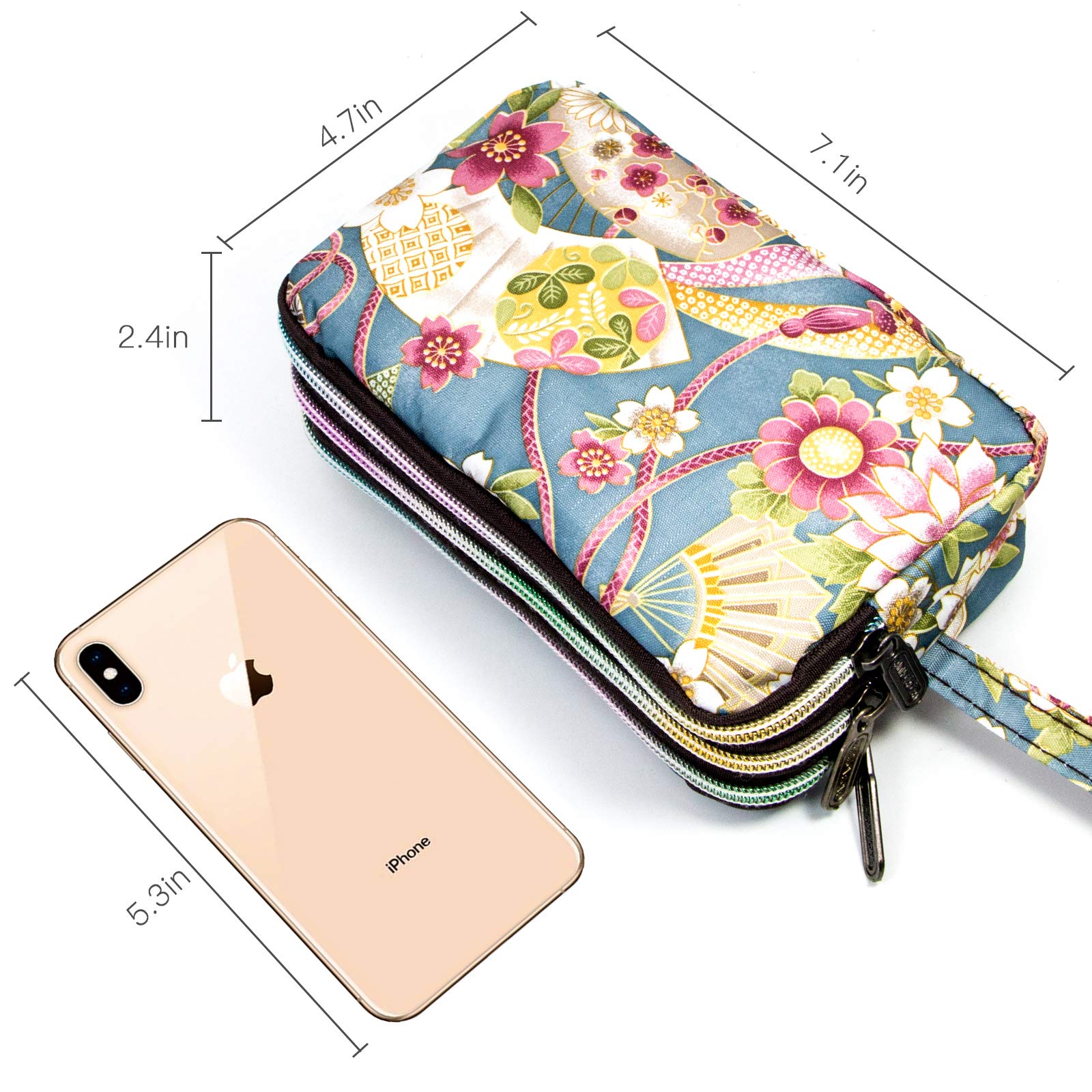 Large Capacity Wristlet Wallet - Women Printed Nylon Waterproof Handbag Clutch Purse