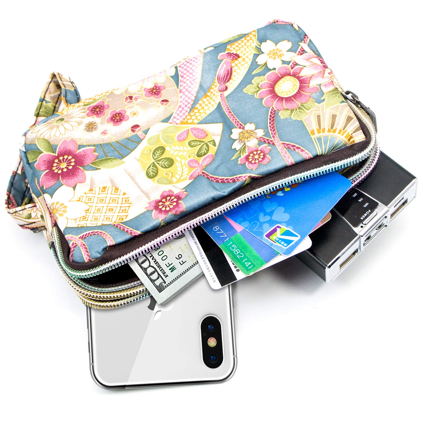 Large Capacity Wristlet Wallet - Women Printed Nylon Waterproof Handbag Clutch Purse