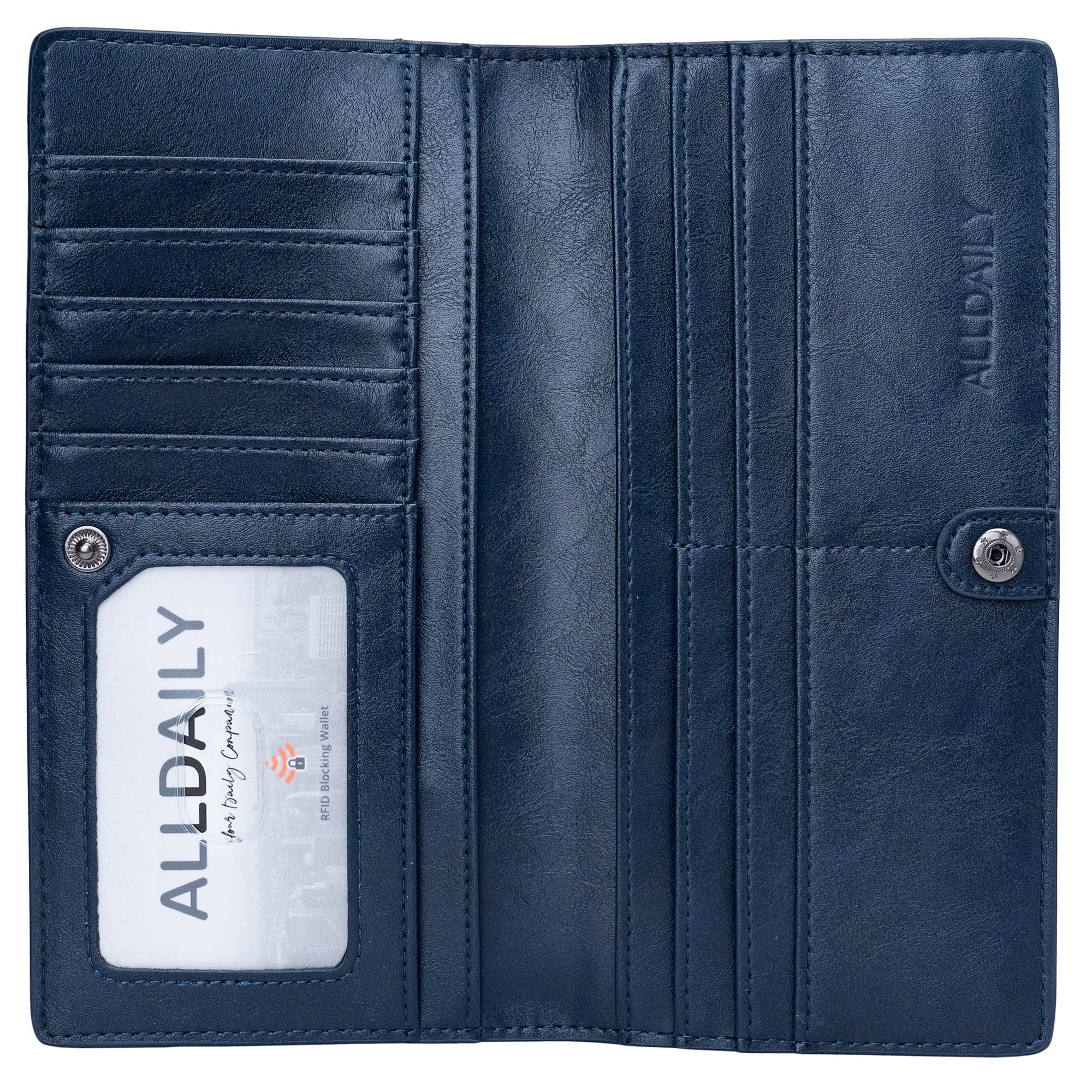 Women Wallet RFID Blocking Credit Card Holder Bifold Long Ladies Billfold (Purist Blue)