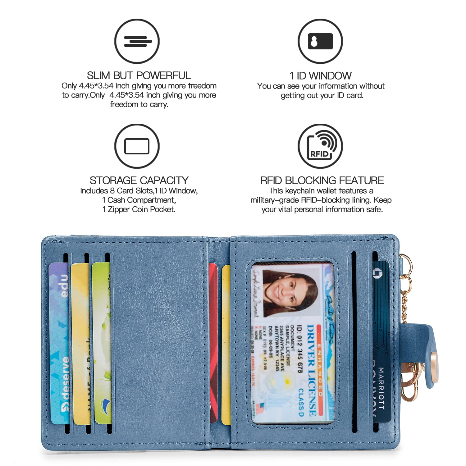 Wallet for Women,RFID Blocking Bifold Credit Card Holder with Zipper Coin Pocket,ID Window &amp; Keychain