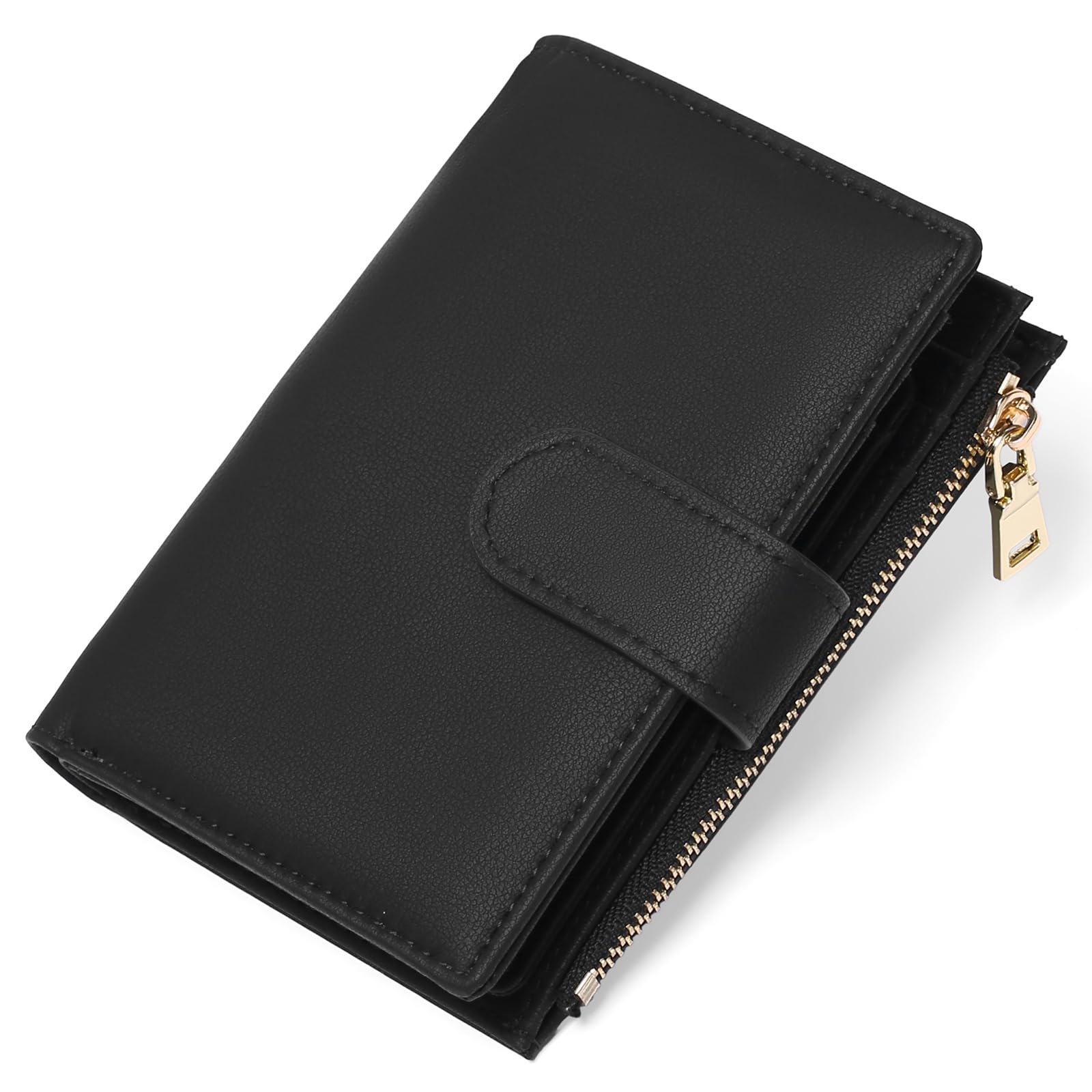 Small Wallets for Women Leather RFID Blocking Bifold Zipper Pocket Wallet Card Case Purse with ID Window