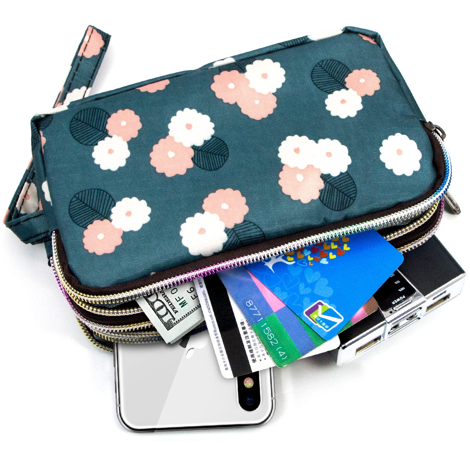 Large Capacity Wristlet Wallet - Women Printed Nylon Waterproof Handbag Clutch Purse