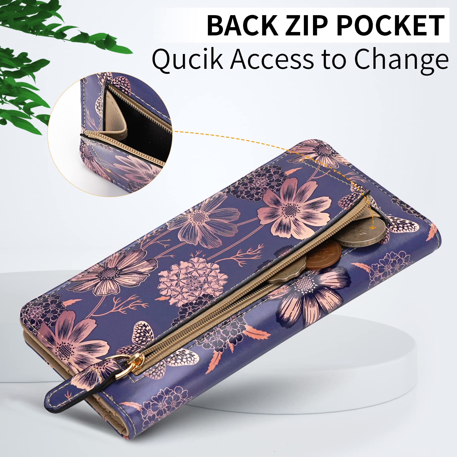 Wallet Women Ultra Slim Thin Leather Womens Wallet RFID Blocking Credit Card Holder Bifold Clutch Long Ladies Billfold