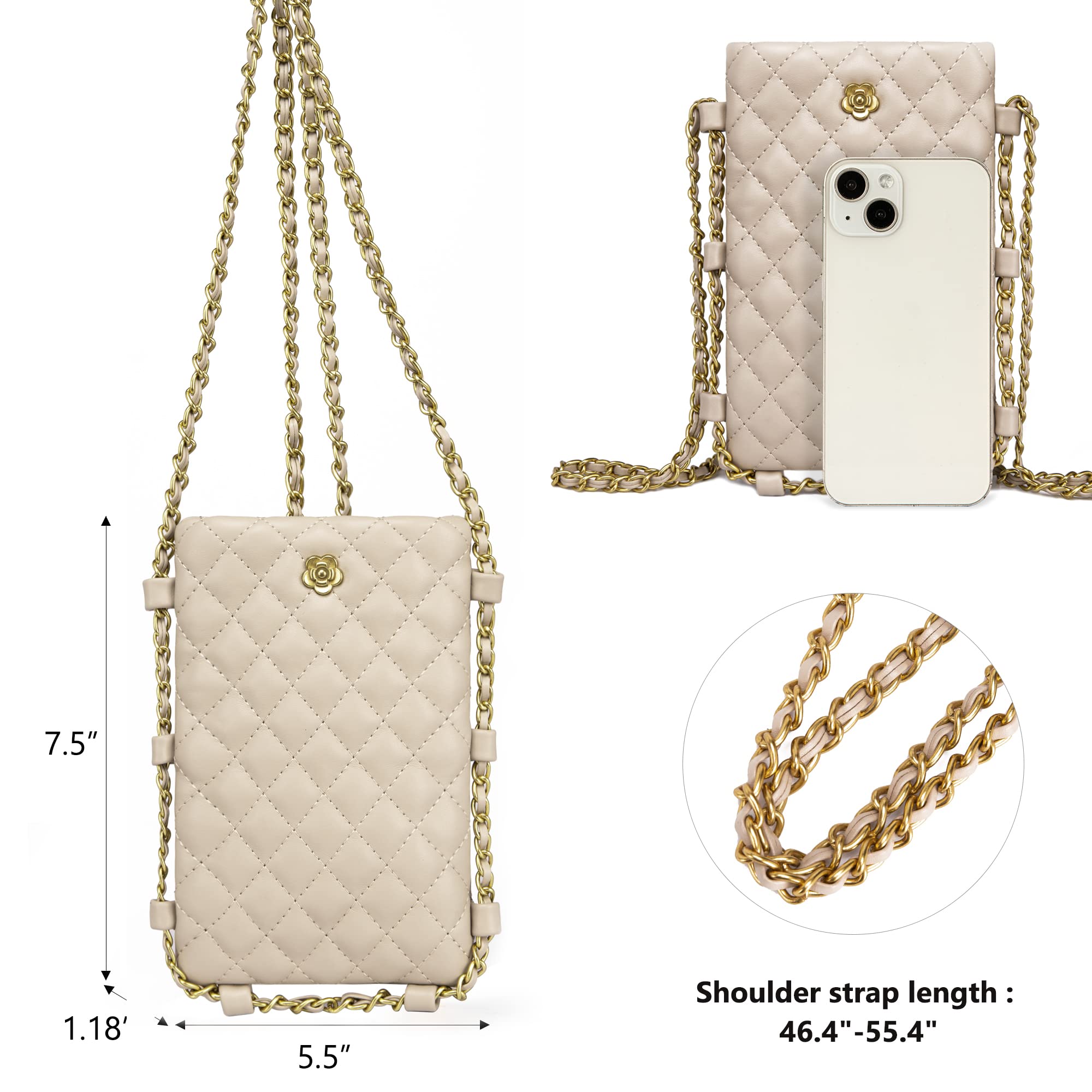 Small Quilted Cell Phone Purse for Women Soft Chain Crossbody Cellphone Wallet Bag