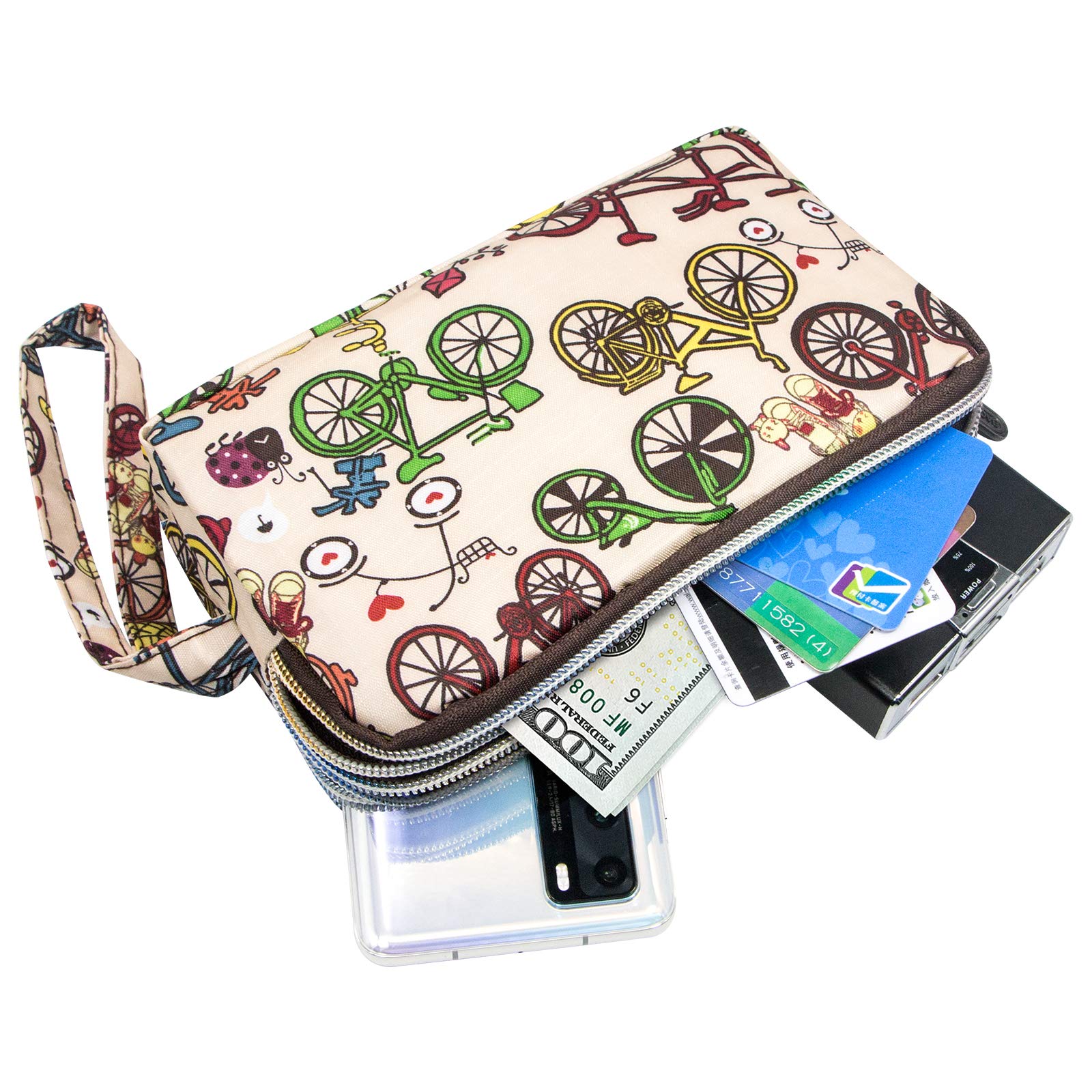 Large Capacity Wristlet Wallet - Women Printed Nylon Waterproof Handbag Clutch Purse