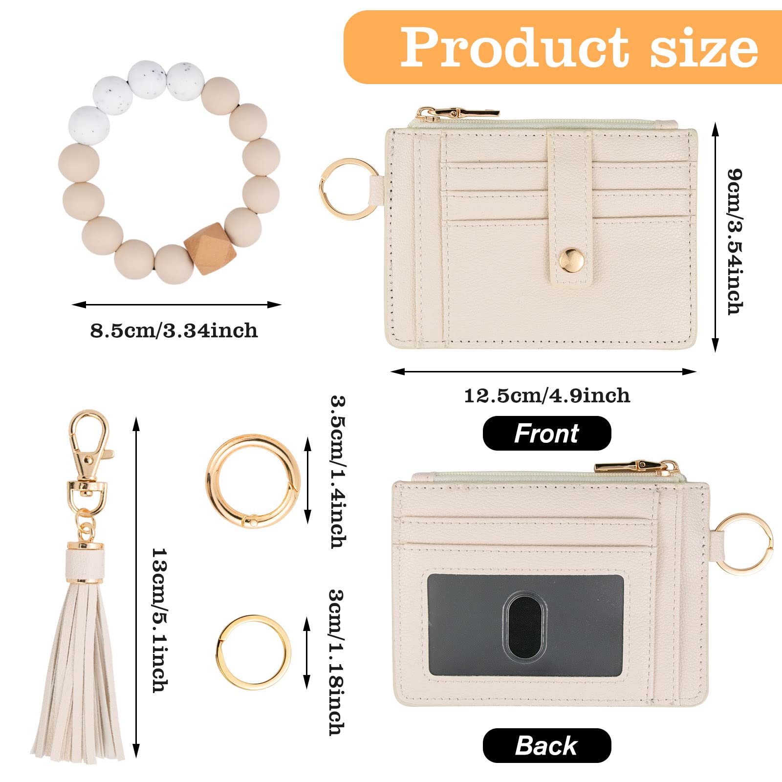 Wallet Keychain Wristlet for Women,Slim RFID Credit Card Holder Purse Tassel Keychain Bangle Key Ring for Men Women (classic, RFID-Beige)