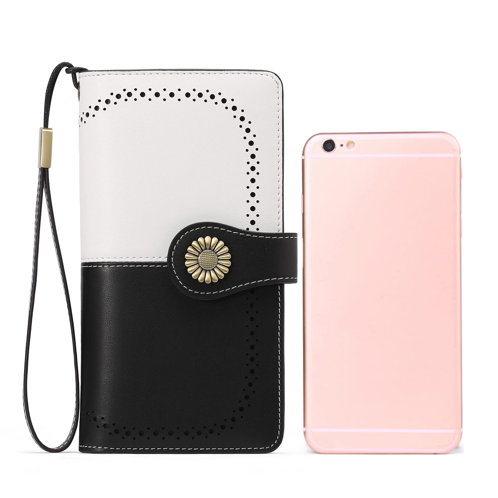 Wallets for Women Genuine Leather Credit Card Holder with RFID Blocking Large Capacity Wristlet