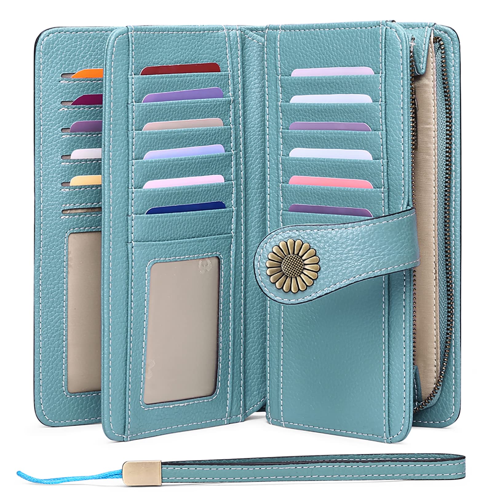 Wallets for Women Genuine Leather Credit Card Holder with RFID Blocking Large Capacity Wristlet