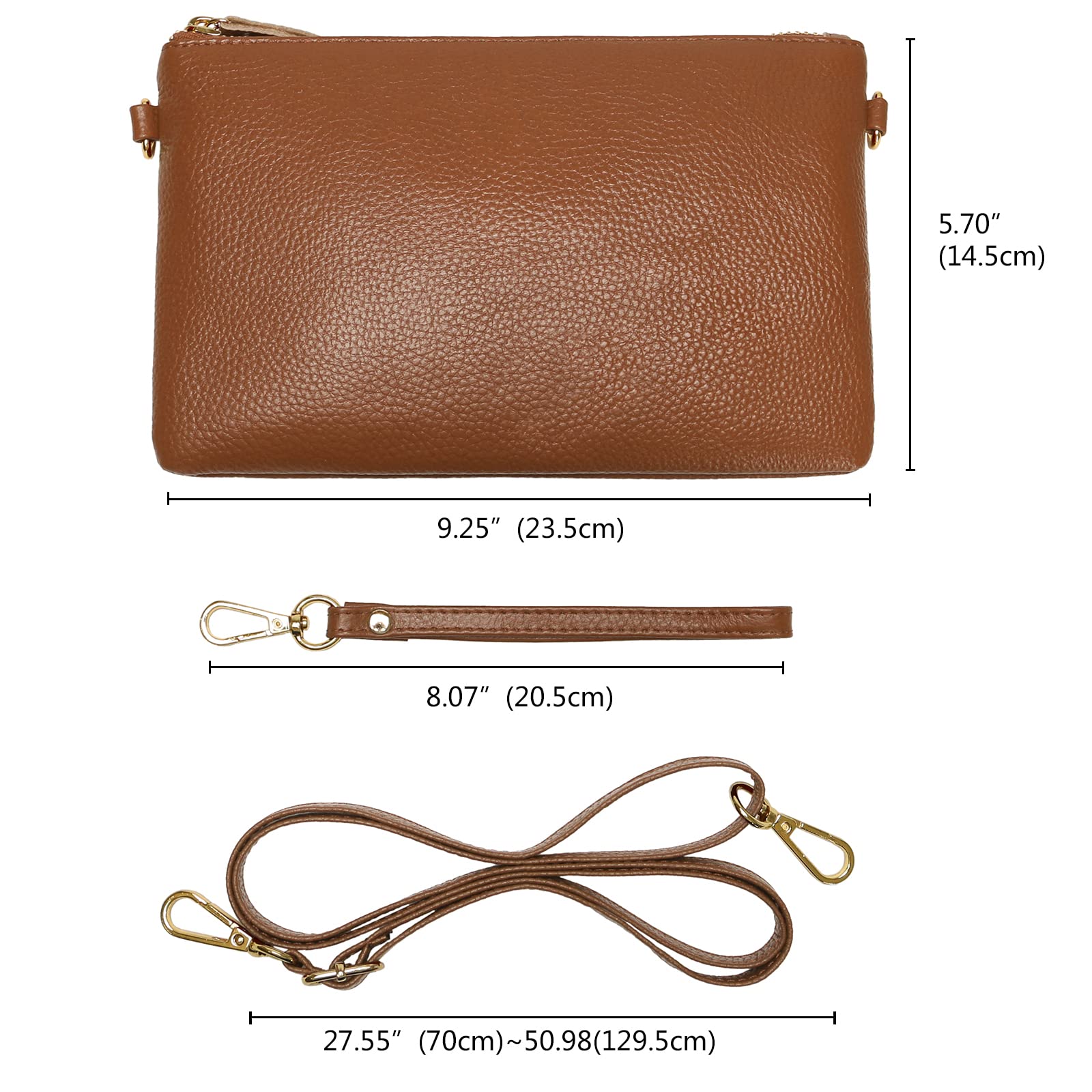 Wallet Wristlets Clutch Purses for Women Genuine Leather Crossbody Bag Handbag with Detachable Shoulder Chain