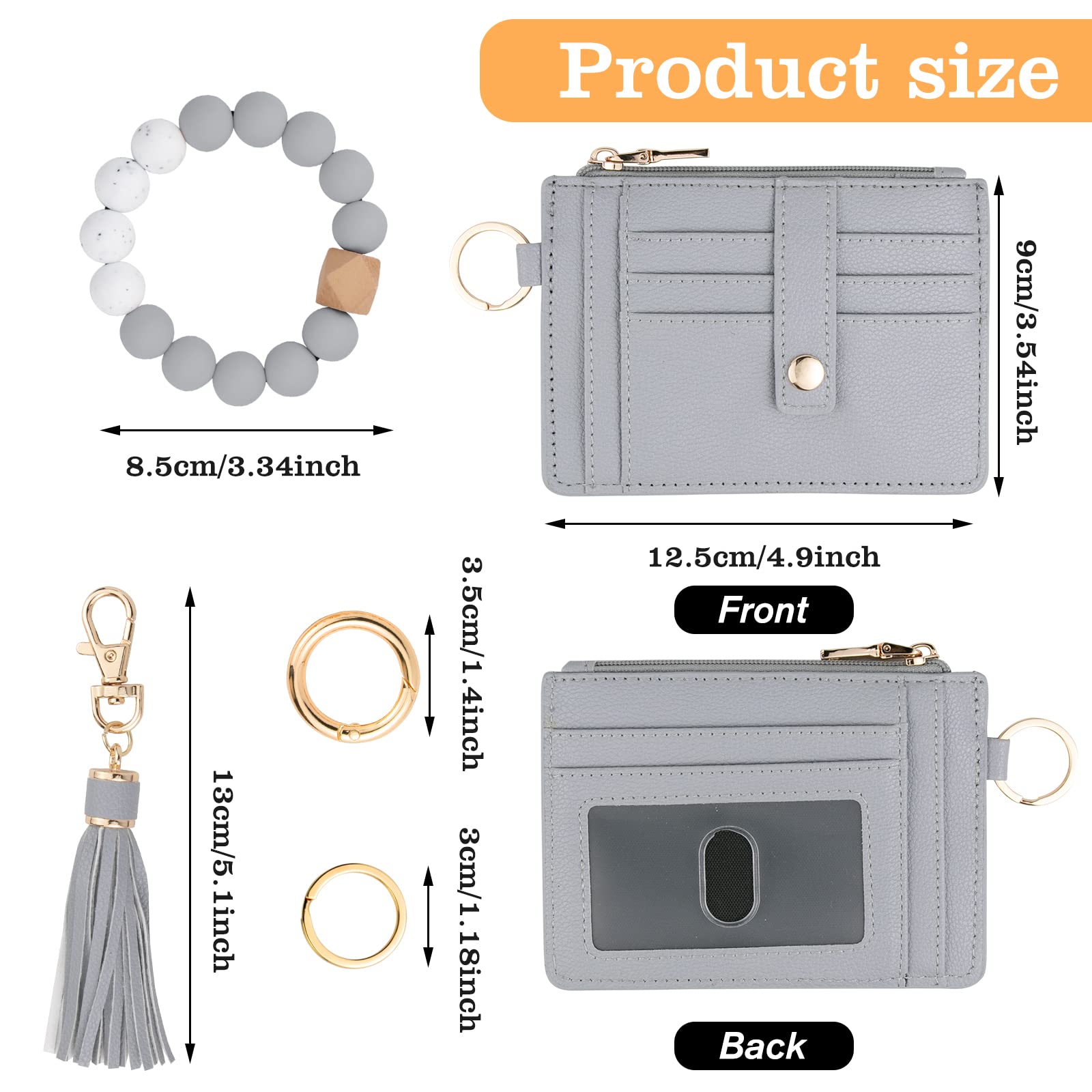 Wallet Keychain Wristlet for Women,Slim RFID Credit Card Holder Purse Tassel Keychain Bangle Key Ring for Men Women (classic, RFID-Beige)