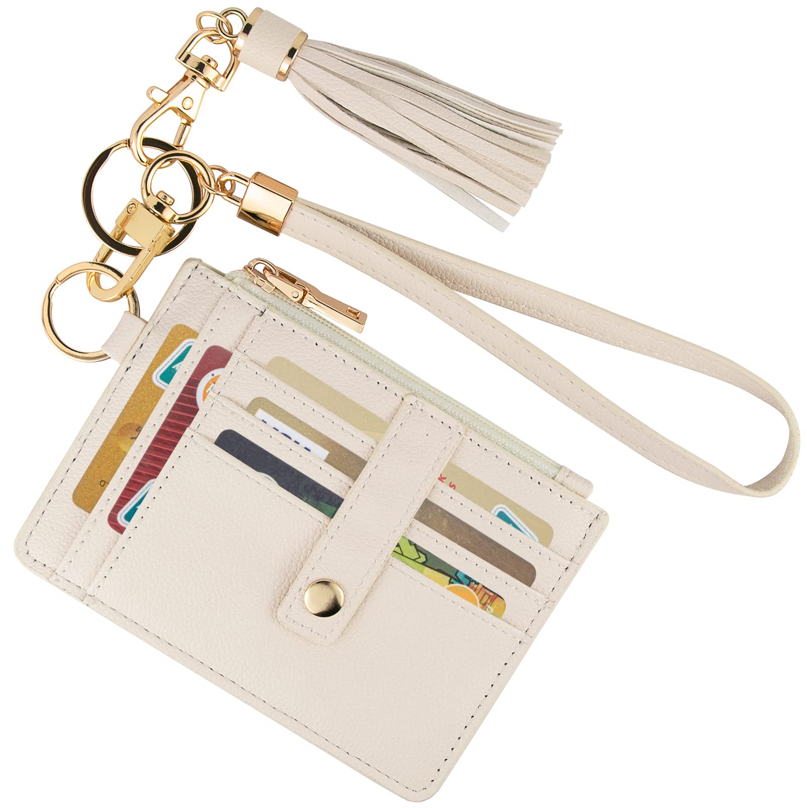 Small Wallet for Women Wristlet Keychain with Wallet,key chain wallet women Wristlet Wallets for Women（Beige）