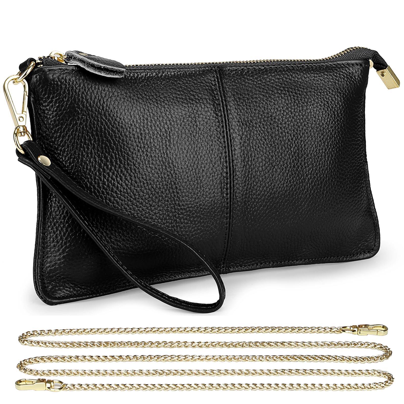 Wallet Wristlets Clutch Purses for Women Genuine Leather Crossbody Bag Handbag with Detachable Shoulder Chain