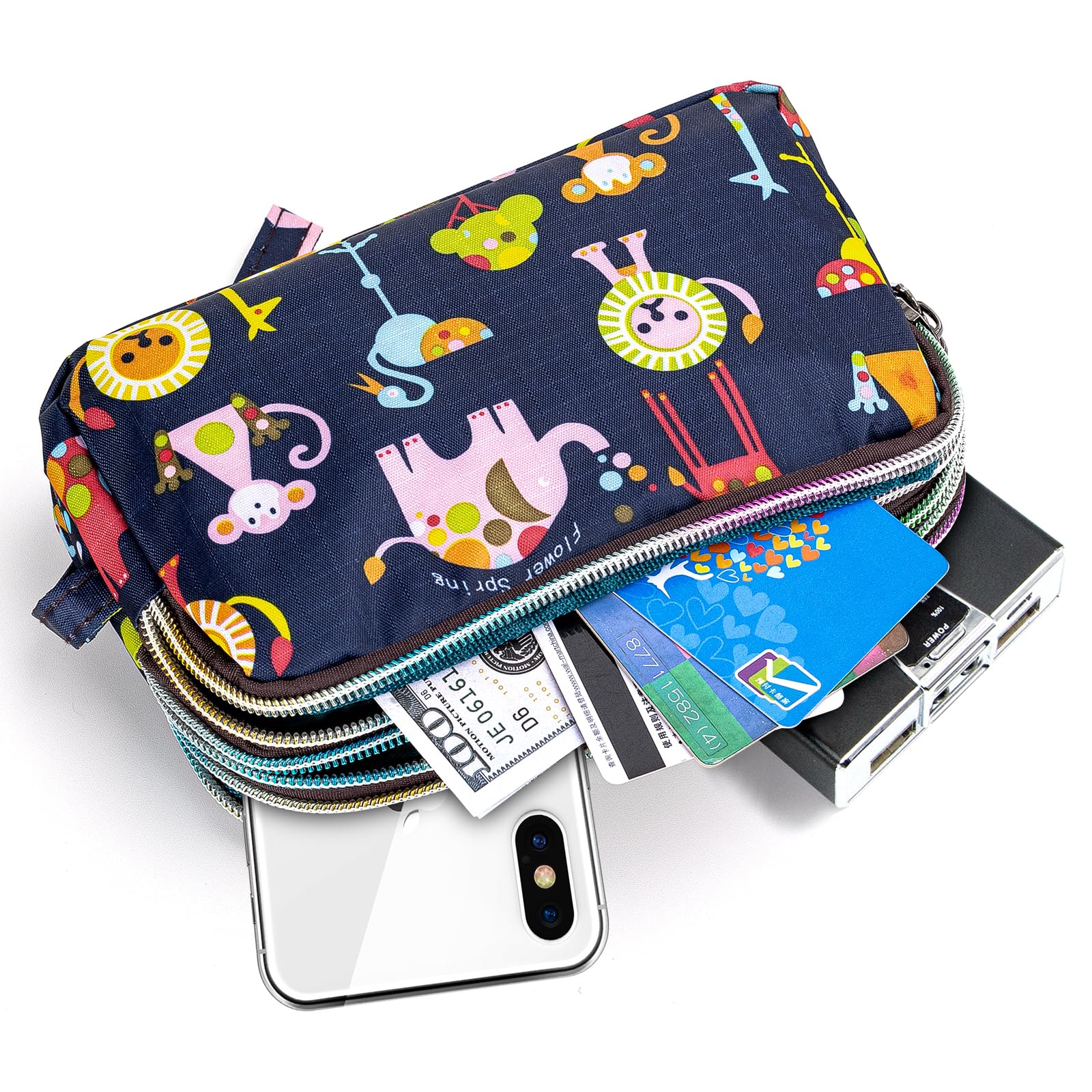 Large Capacity Wristlet Wallet - Women Printed Nylon Waterproof Handbag Clutch Purse