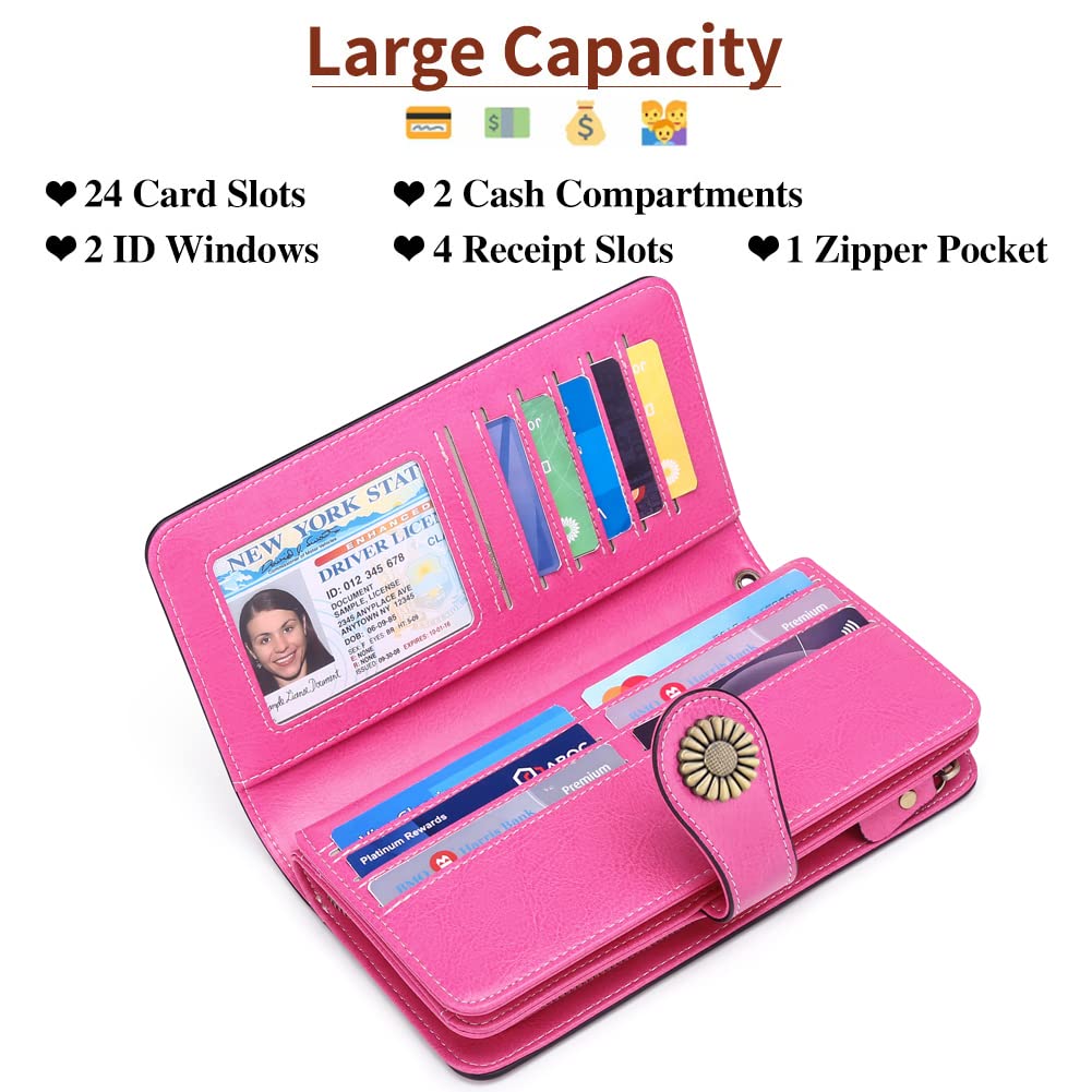 Wallets for Women Genuine Leather Credit Card Holder with RFID Blocking Large Capacity Wristlet