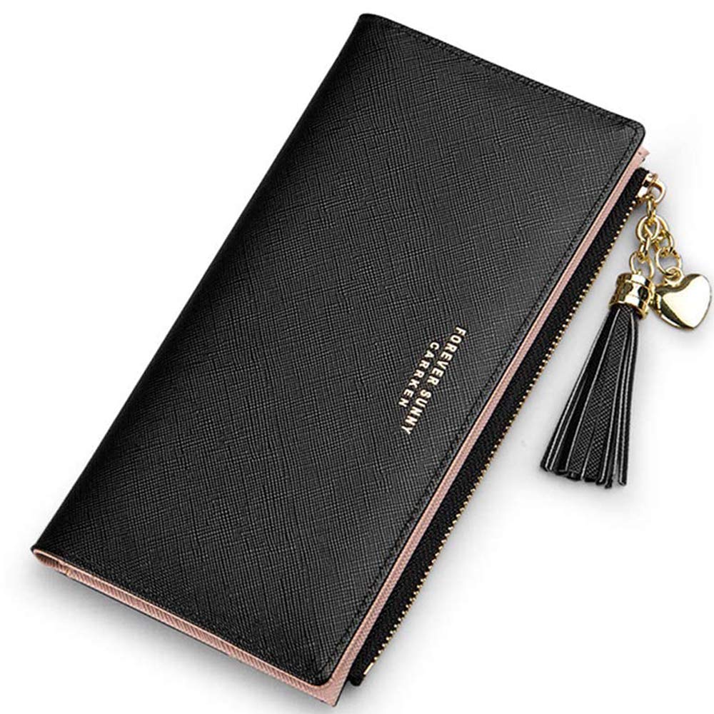 Womens Wallet Cute Elegant Long Slim Card Holder Case Minimalist Coin Purse Thin Tassels Zip Clutch Wallets for Girls Ladies