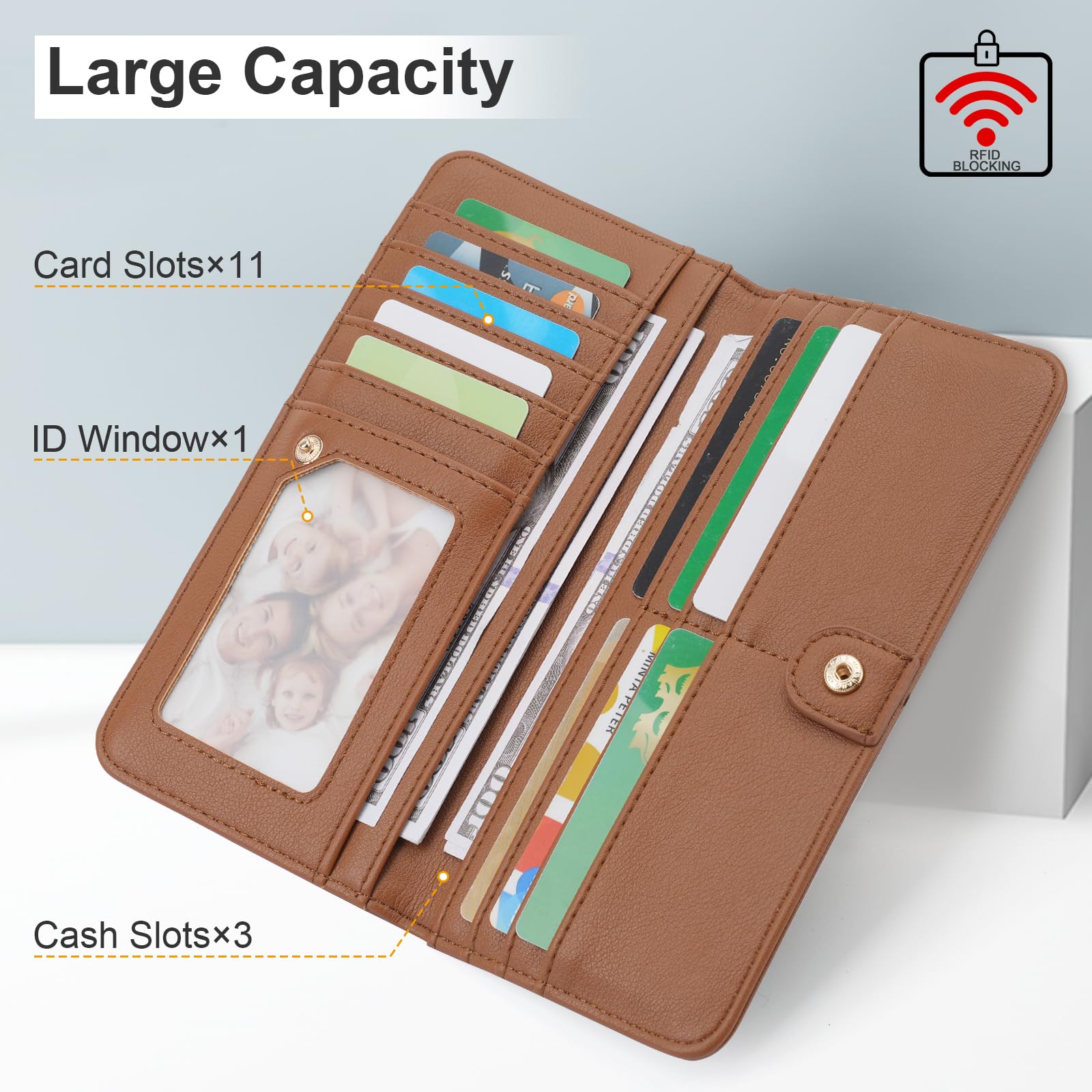 Wallet Women Ultra Slim Thin Leather Womens Wallet RFID Blocking Credit Card Holder Bifold Clutch Long Ladies Billfold