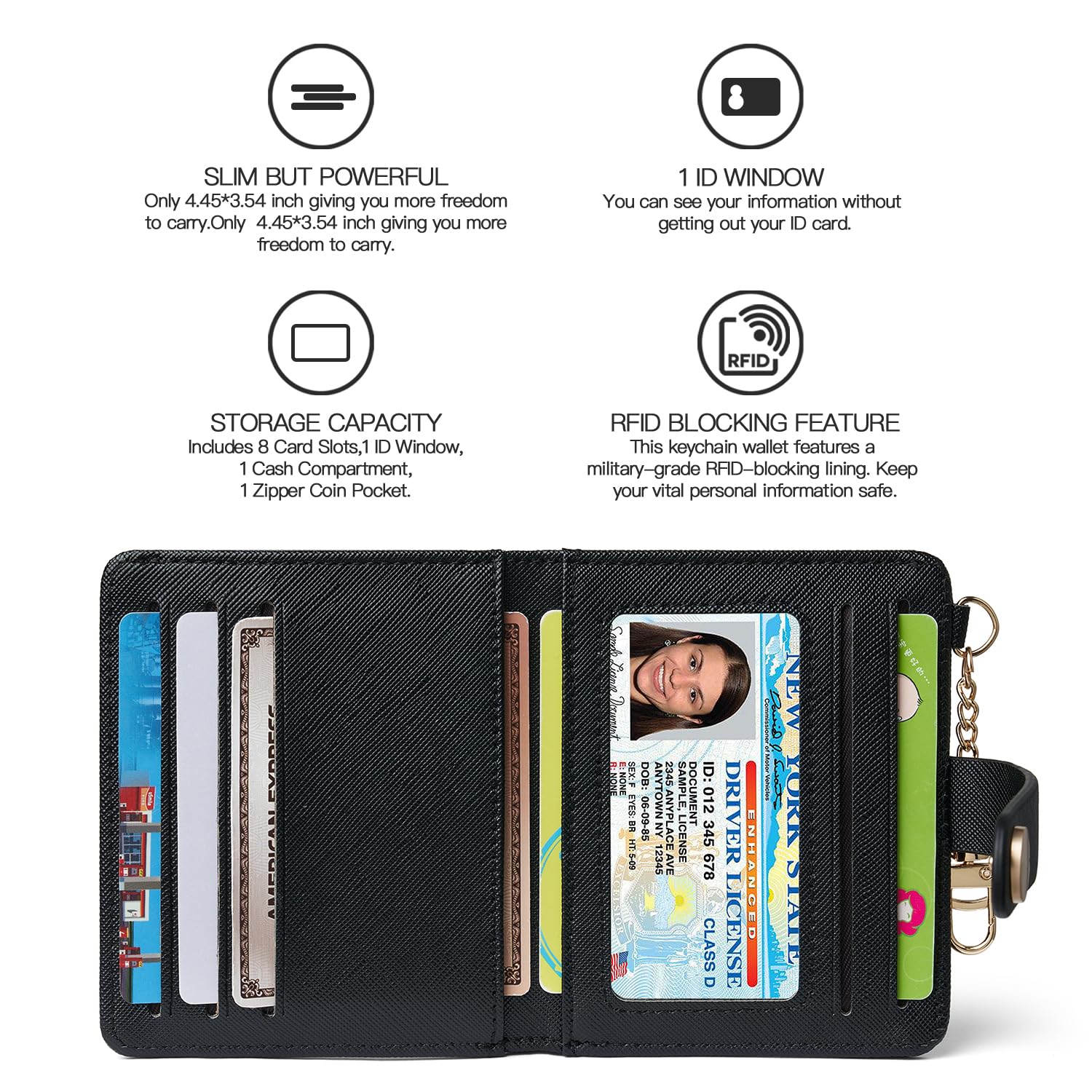 Wallet for Women,RFID Blocking Bifold Credit Card Holder with Zipper Coin Pocket,ID Window &amp; Keychain