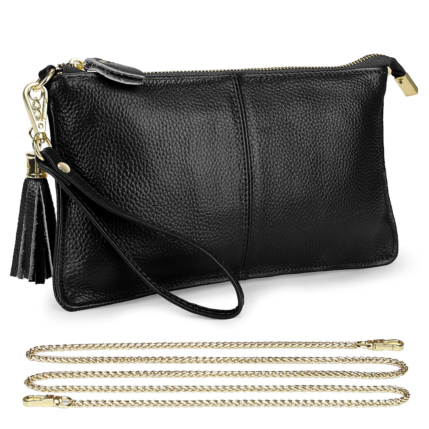 Wallet Wristlets Clutch Purses for Women Genuine Leather Crossbody Bag Handbag with Detachable Shoulder Chain