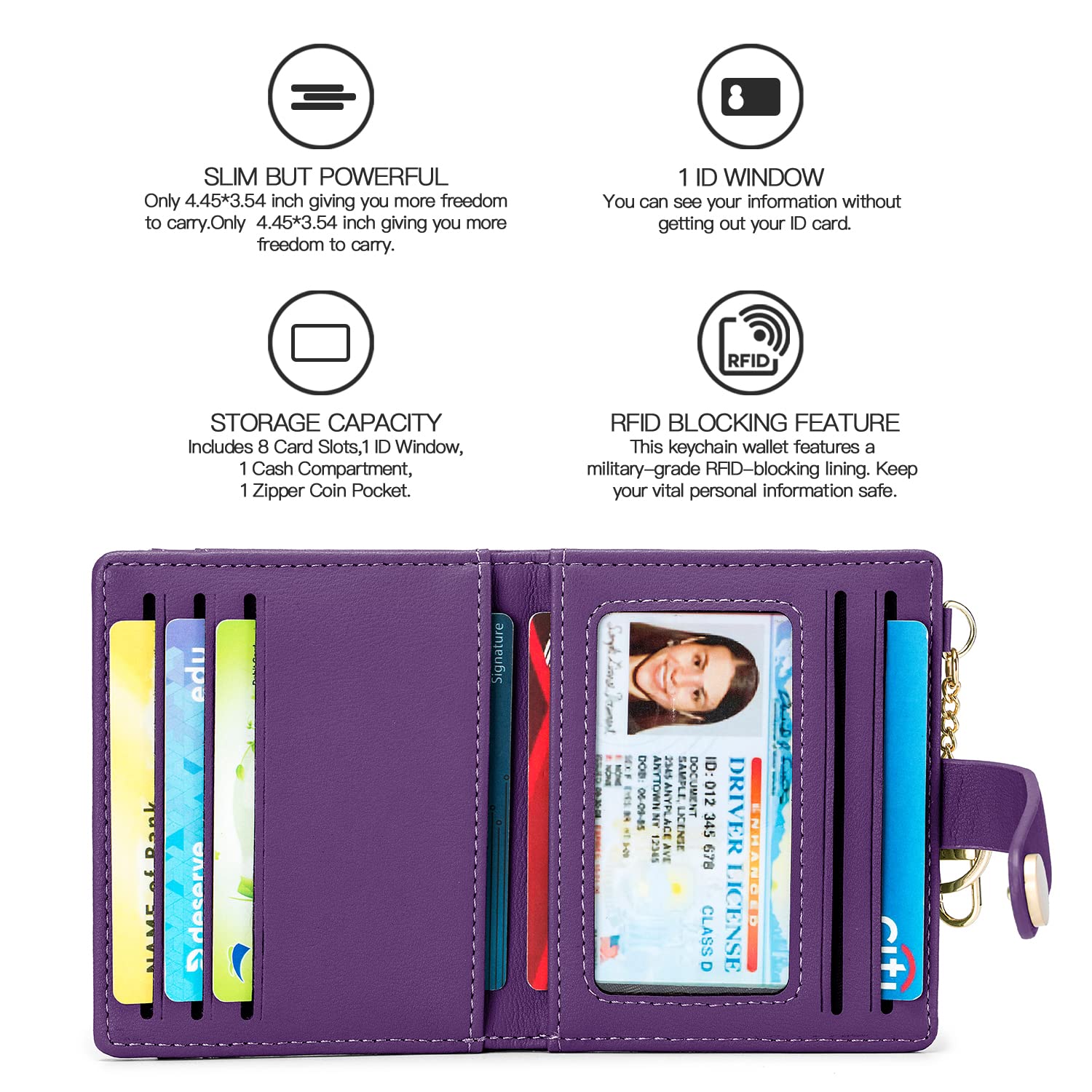 Wallet for Women,RFID Blocking Bifold Credit Card Holder with Zipper Coin Pocket,ID Window &amp; Keychain