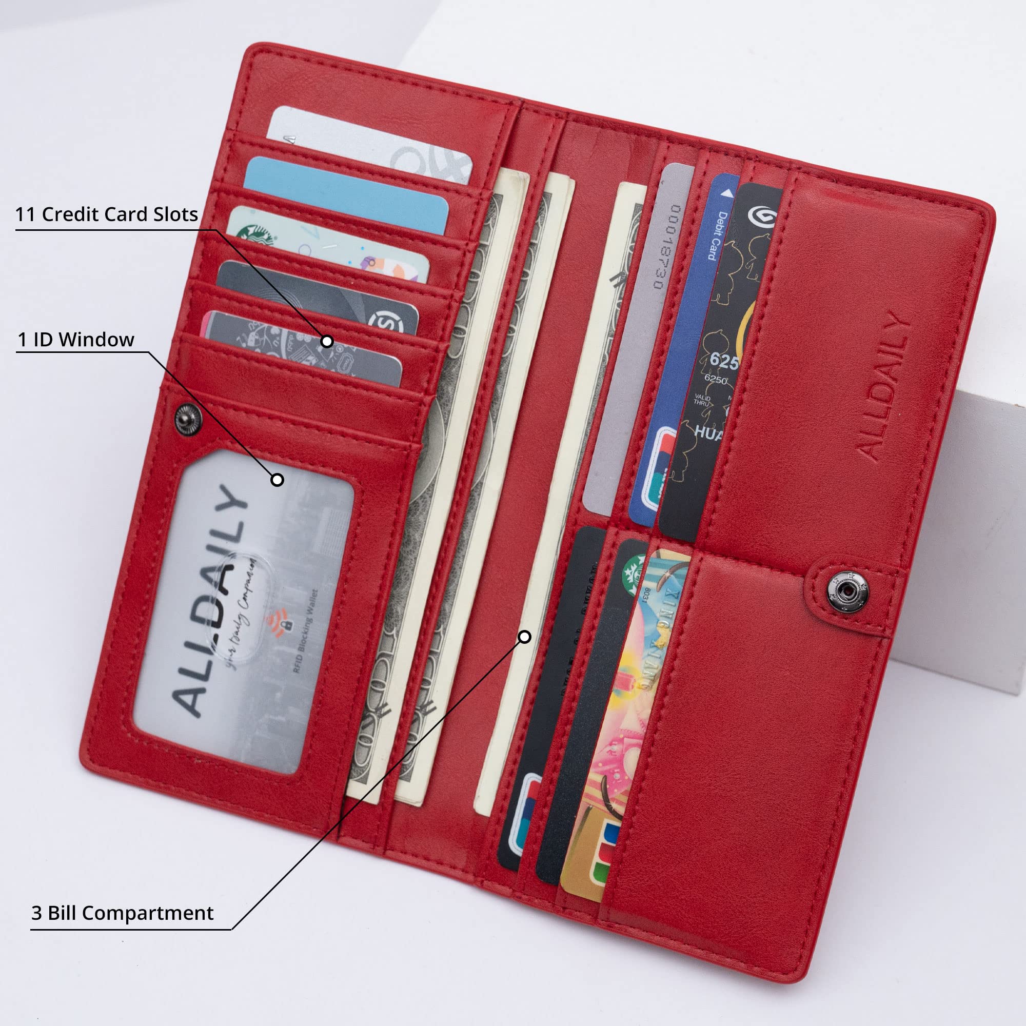 Women Wallet RFID Blocking Credit Card Holder Bifold Long Ladies Billfold (Purist Blue)