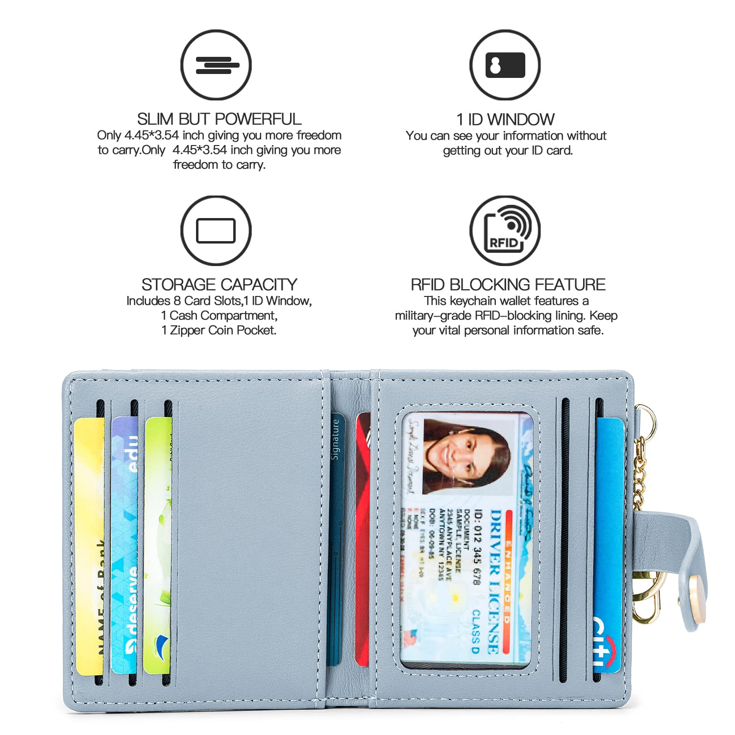 Wallet for Women,RFID Blocking Bifold Credit Card Holder with Zipper Coin Pocket,ID Window &amp; Keychain