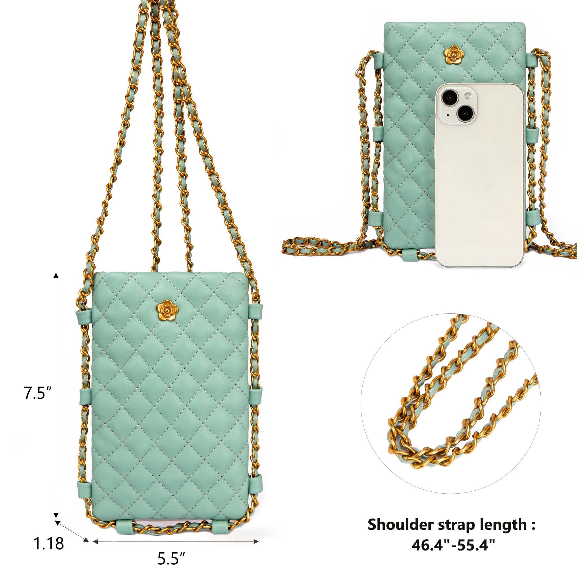 Small Quilted Cell Phone Purse for Women Soft Chain Crossbody Cellphone Wallet Bag