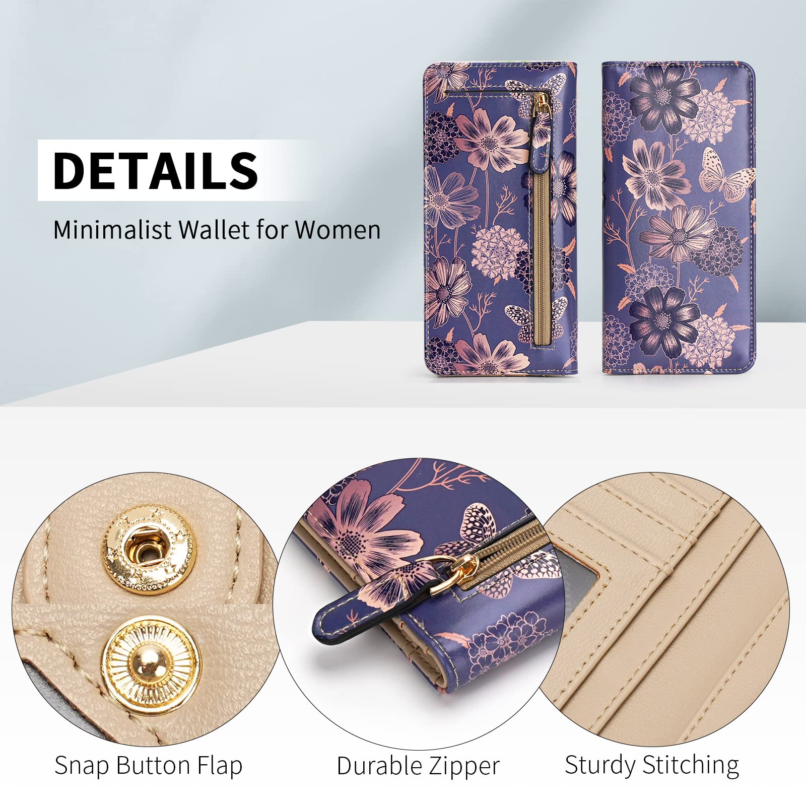 Wallet Women Ultra Slim Thin Leather Womens Wallet RFID Blocking Credit Card Holder Bifold Clutch Long Ladies Billfold