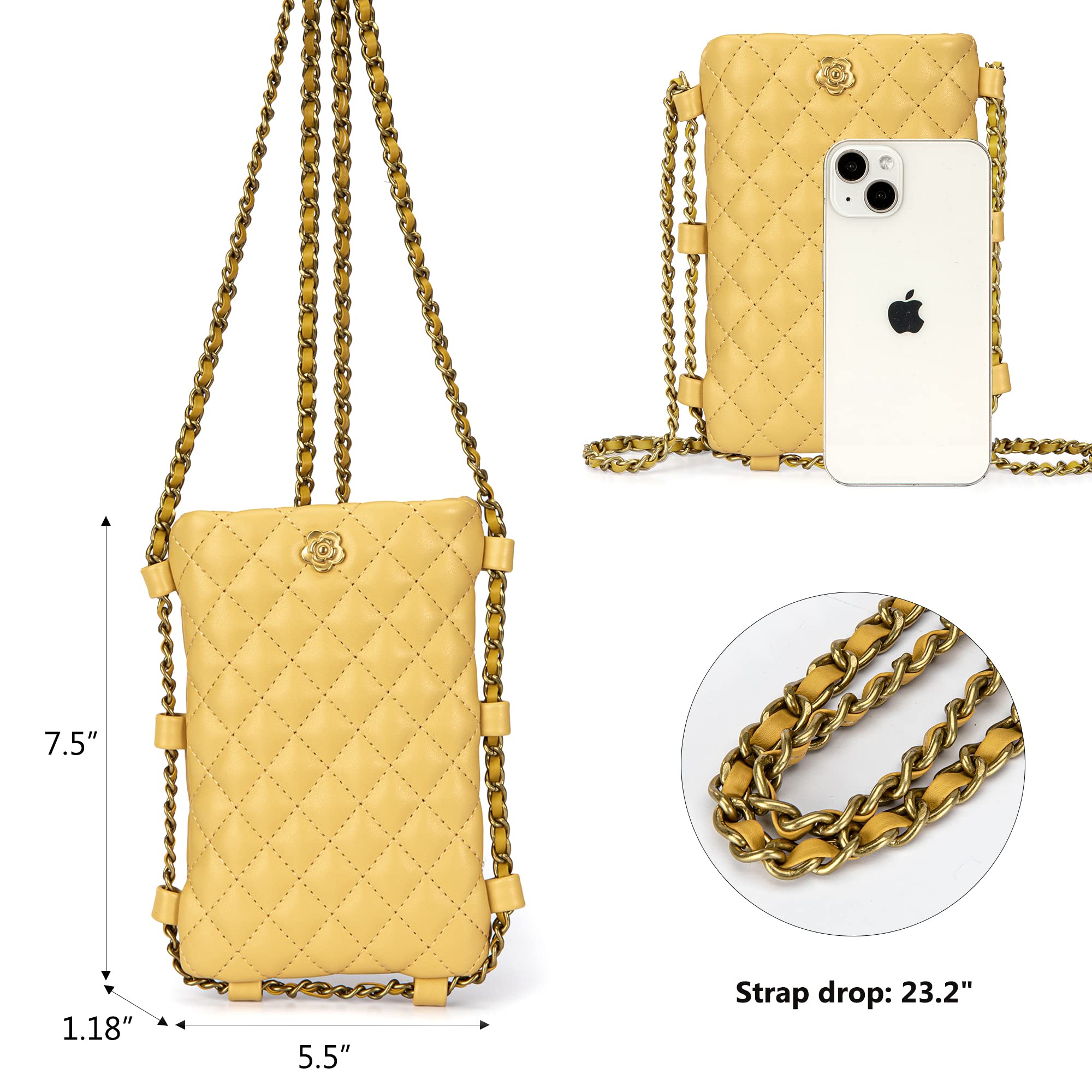 Small Quilted Cell Phone Purse for Women Soft Chain Crossbody Cellphone Wallet Bag