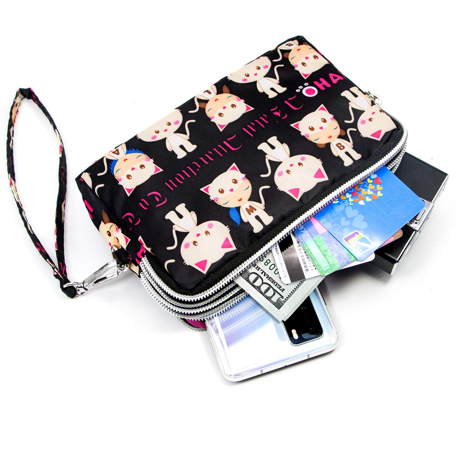 Large Capacity Wristlet Wallet - Women Printed Nylon Waterproof Handbag Clutch Purse