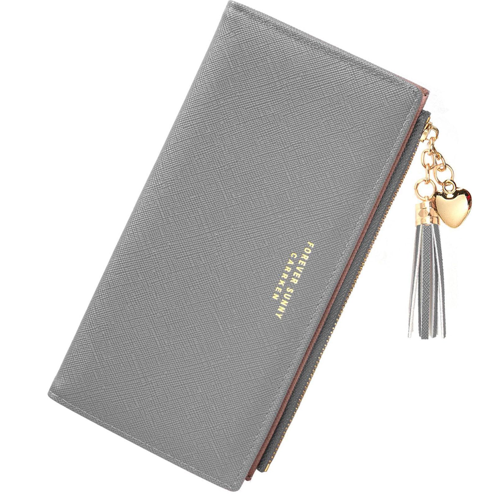 Womens Wallet Cute Elegant Long Slim Card Holder Case Minimalist Coin Purse Thin Tassels Zip Clutch Wallets for Girls Ladies