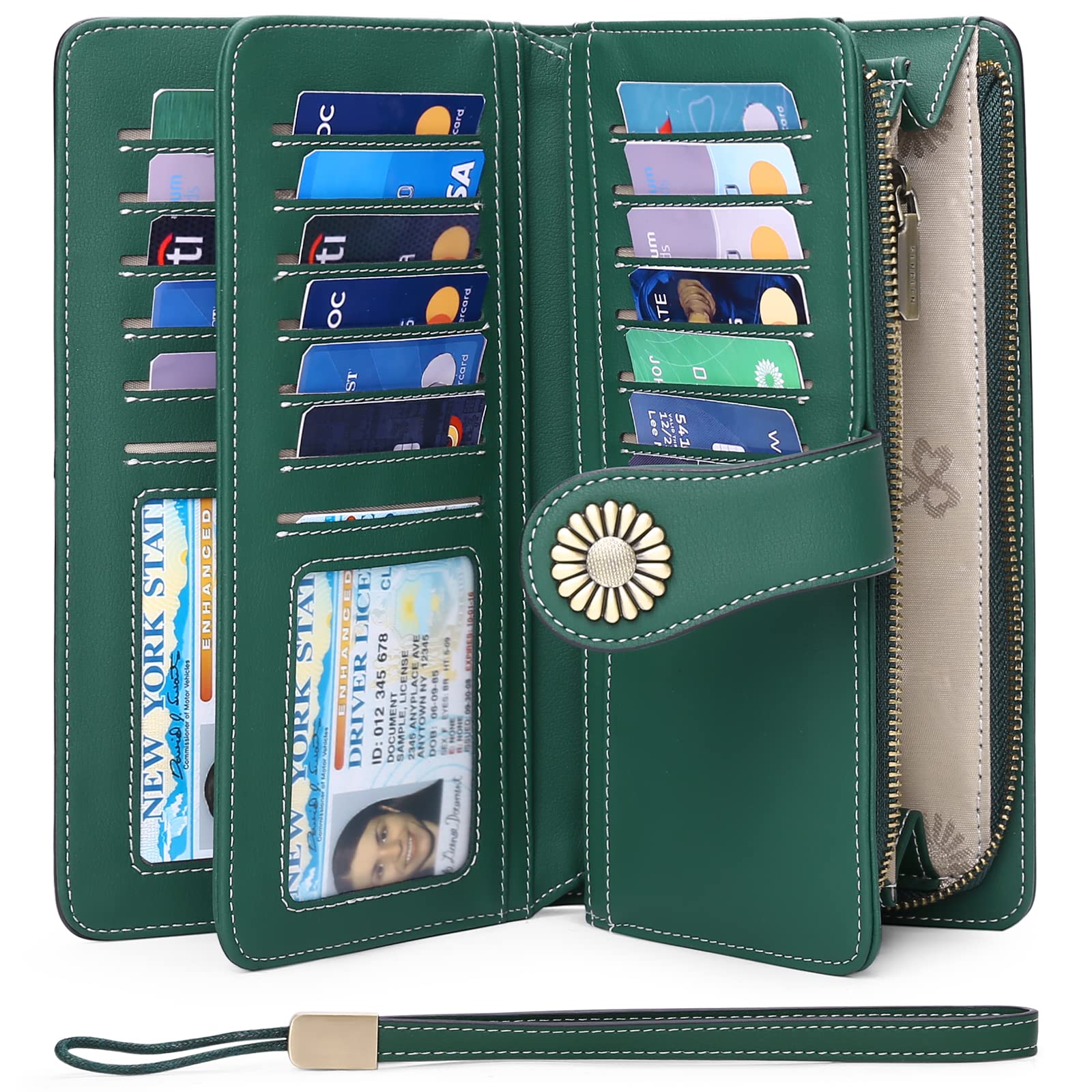 Wallets for Women Genuine Leather Credit Card Holder with RFID Blocking Large Capacity Wristlet