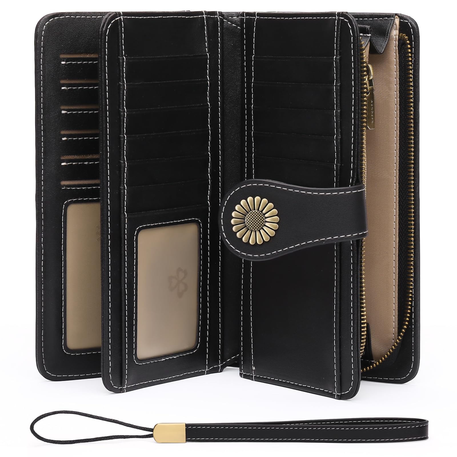 Wallets for Women Genuine Leather Credit Card Holder with RFID Blocking Large Capacity Wristlet