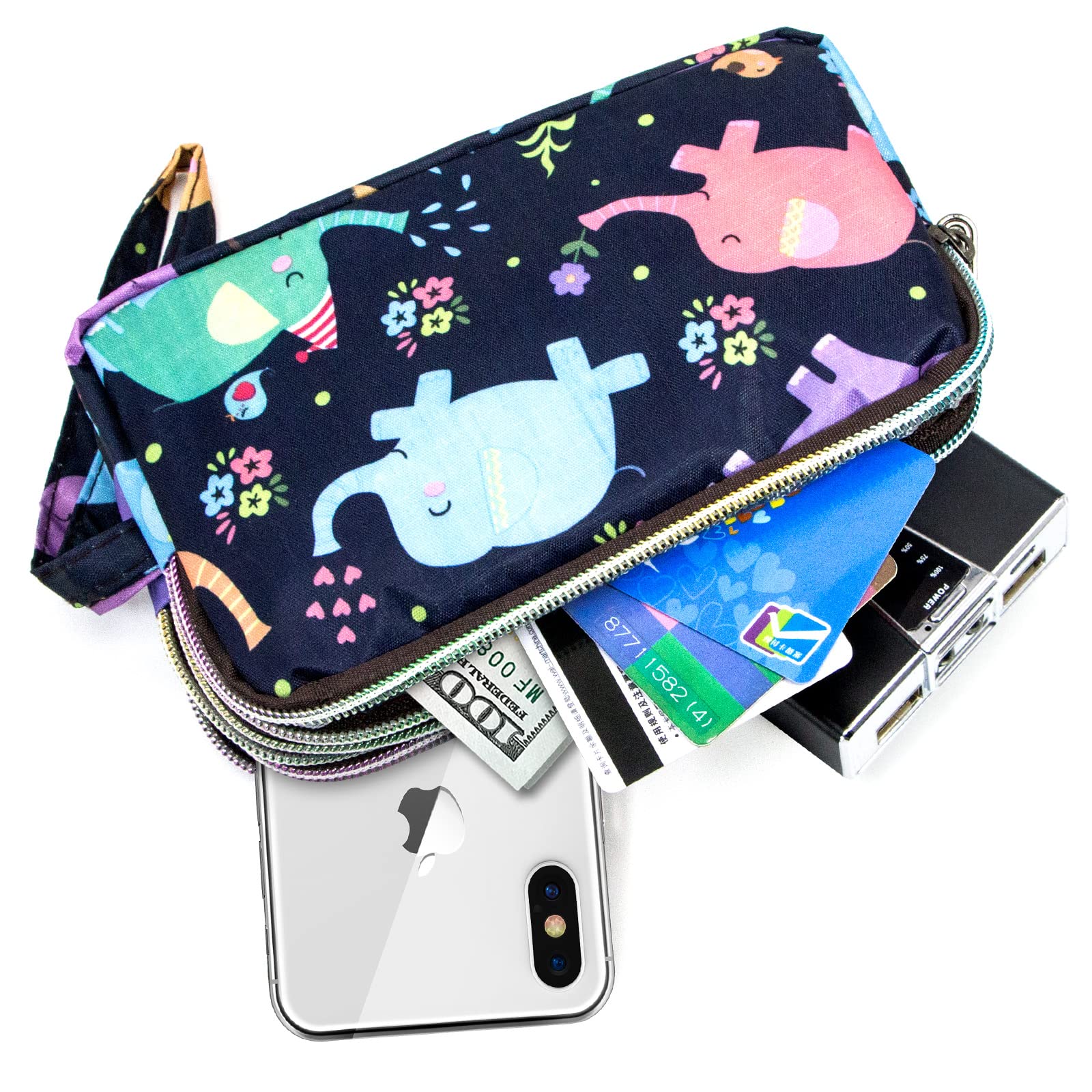 Large Capacity Wristlet Wallet - Women Printed Nylon Waterproof Handbag Clutch Purse