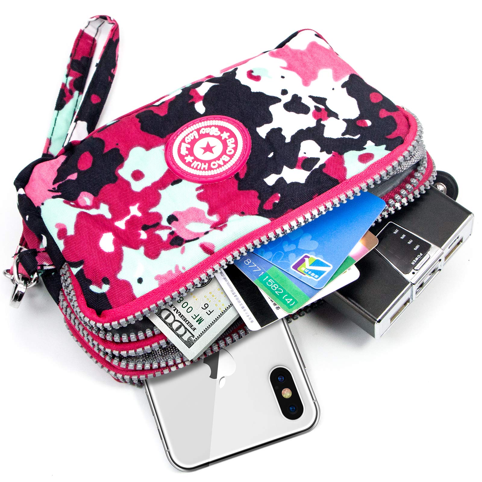 Large Capacity Wristlet Wallet - Women Printed Nylon Waterproof Handbag Clutch Purse