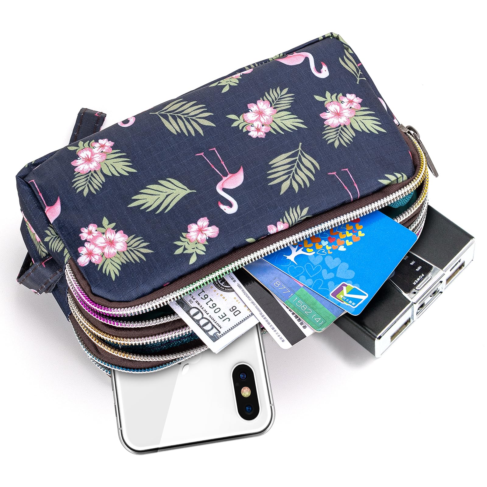 Large Capacity Wristlet Wallet - Women Printed Nylon Waterproof Handbag Clutch Purse