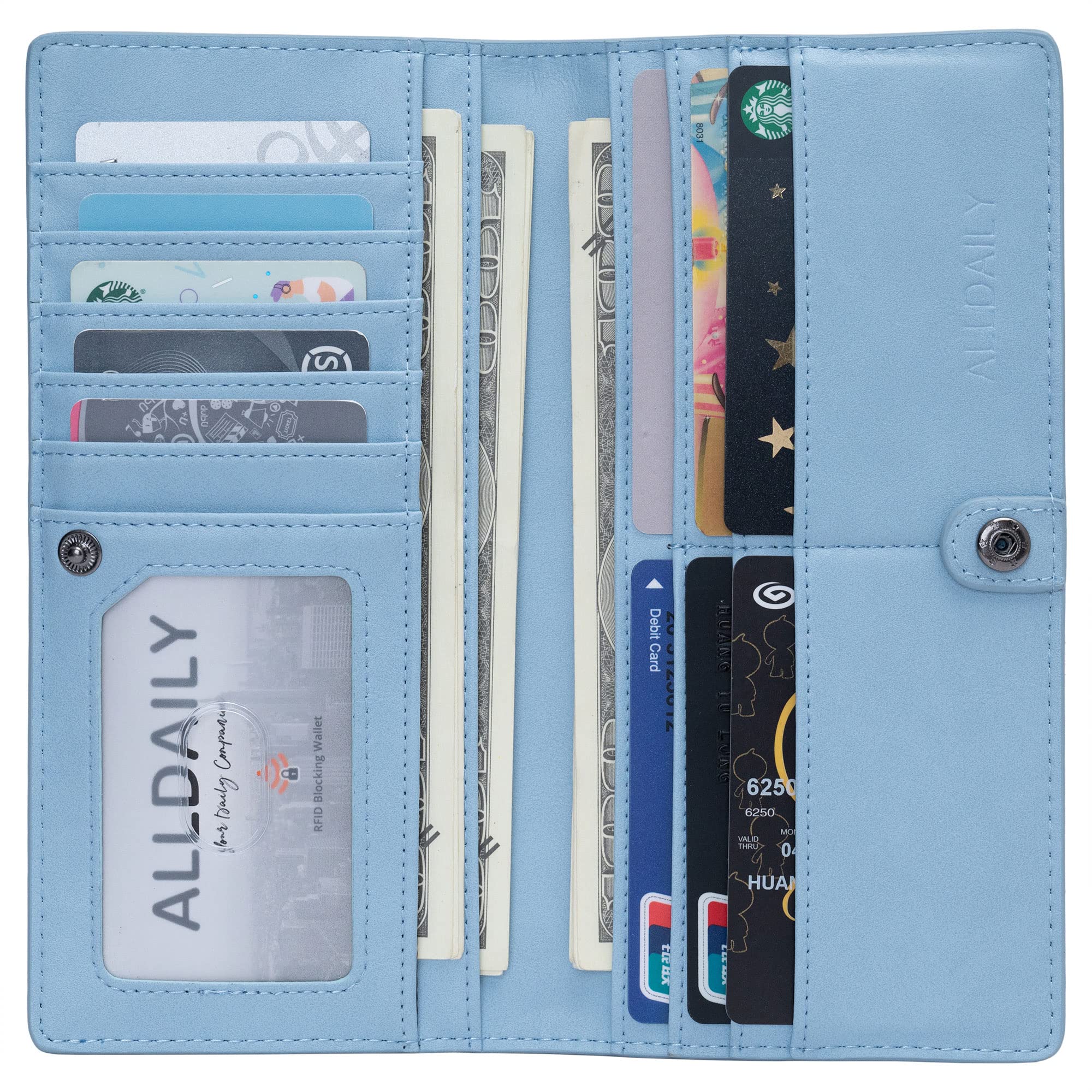 Women Wallet RFID Blocking Credit Card Holder Bifold Long Ladies Billfold (Purist Blue)