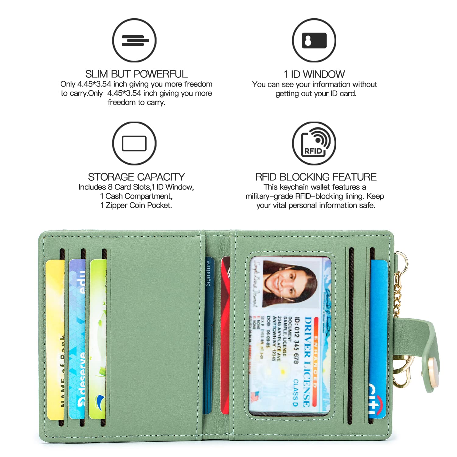 Wallet for Women,RFID Blocking Bifold Credit Card Holder with Zipper Coin Pocket,ID Window &amp; Keychain